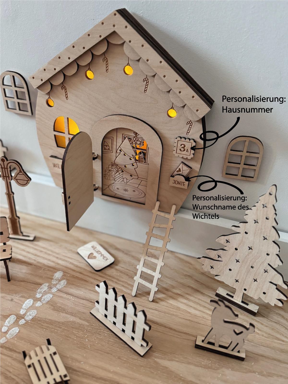 Wichtelhaus personalisiert beleuchtet, Weihnachtswichtel, Weihnachtszeit, Wichtelhaus, Wichteltür, Gnome House