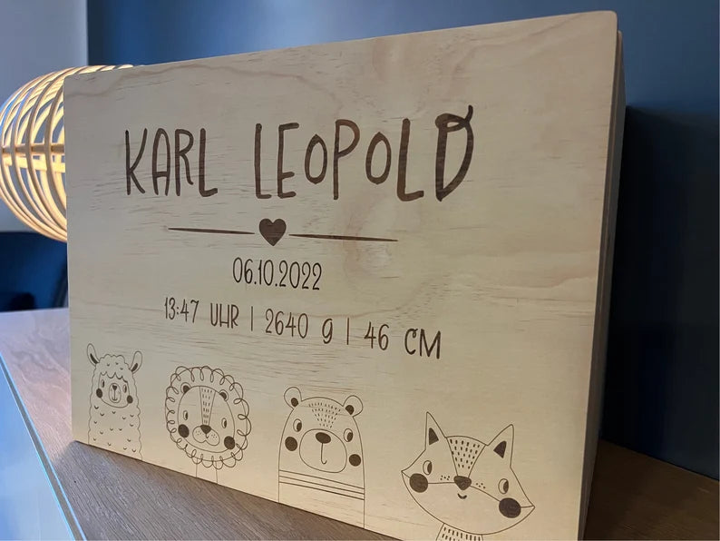 Erinnerungskiste Baby, personalisiert, Erinnerungsbox aus Holz
