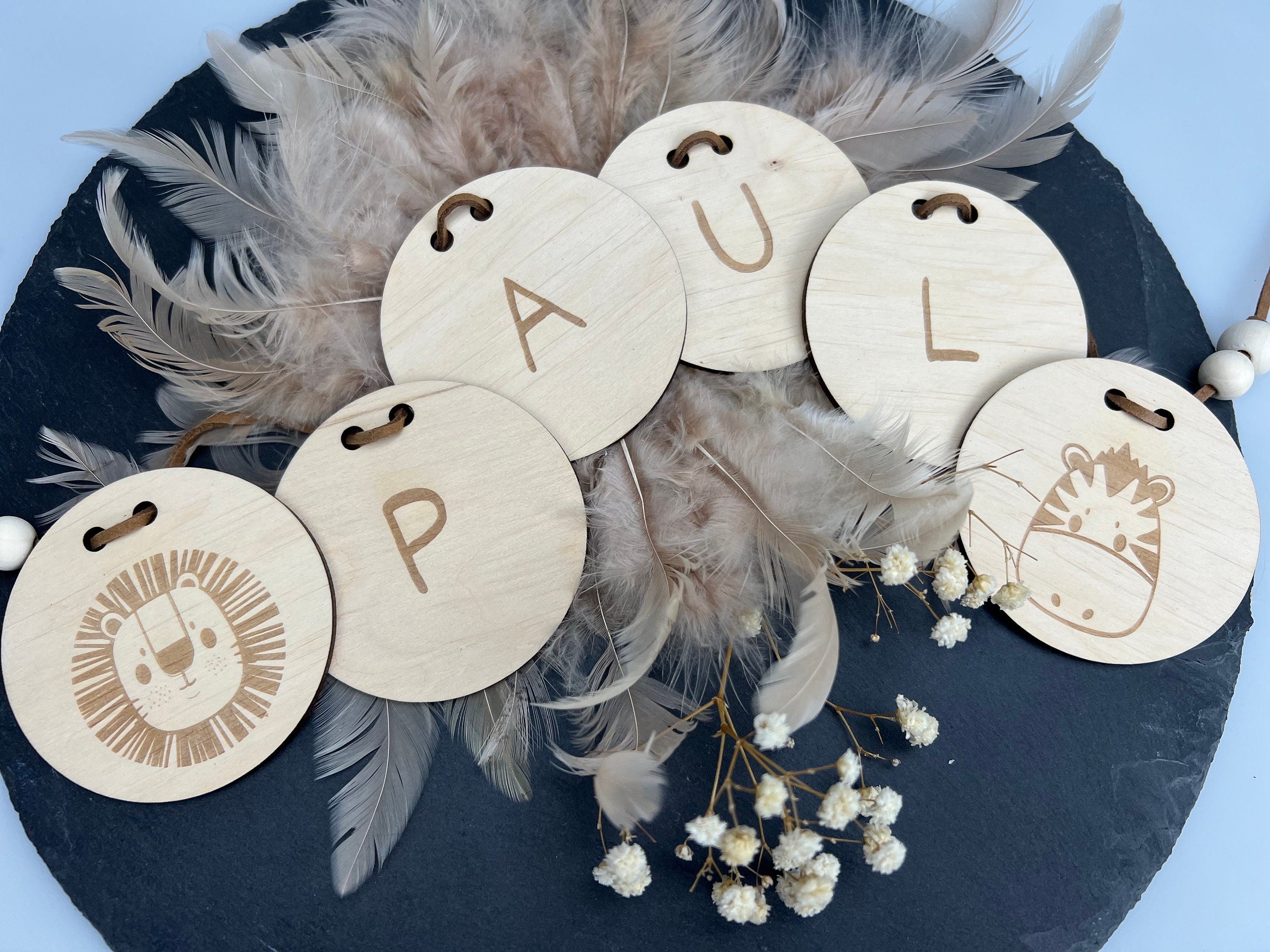 Personalisierte Wimpelkette aus Holz mit Namen, Namenskette Kinderzimmer Deko, Baby Girlande Holz, Geschenk Geburt Babyparty Taufe