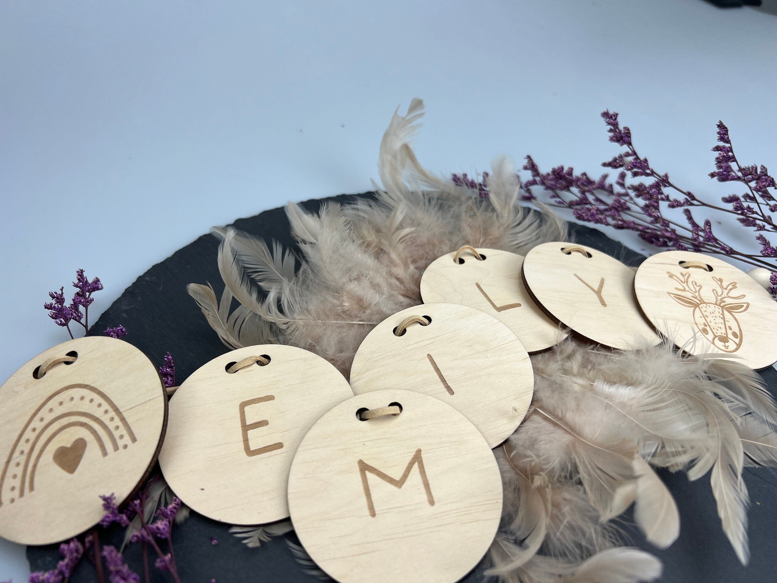 Personalisierte Wimpelkette aus Holz mit Namen, Namenskette Kinderzimmer Deko, Baby Girlande Holz, Geschenk Geburt Babyparty Taufe