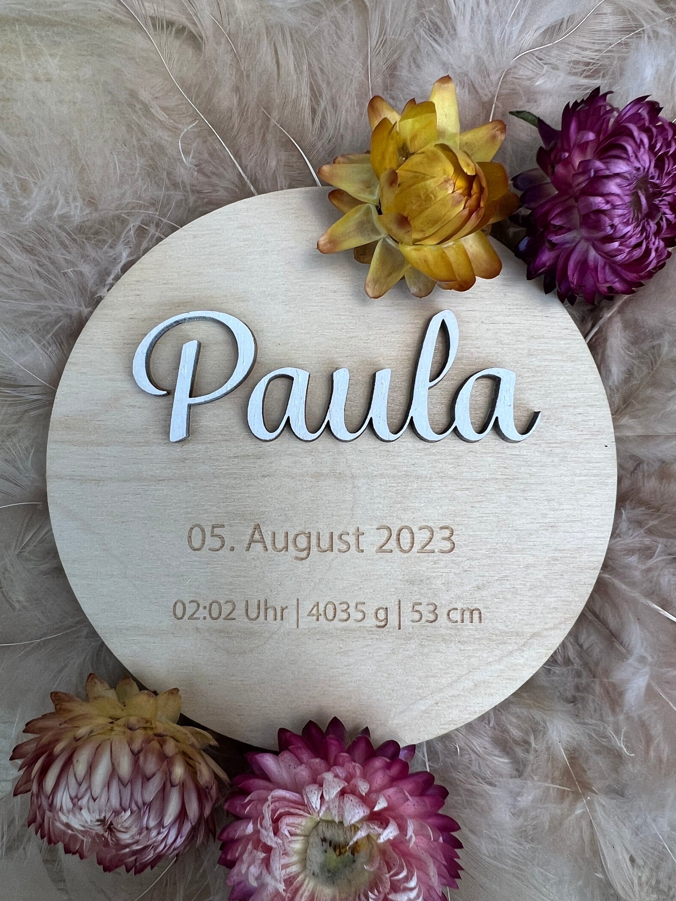 Geburtsschild Holz personalisiert mit Name & Geburtsdaten, Baby Namensschild Geburt, Geburtsverkündung Babyzimmer Deko