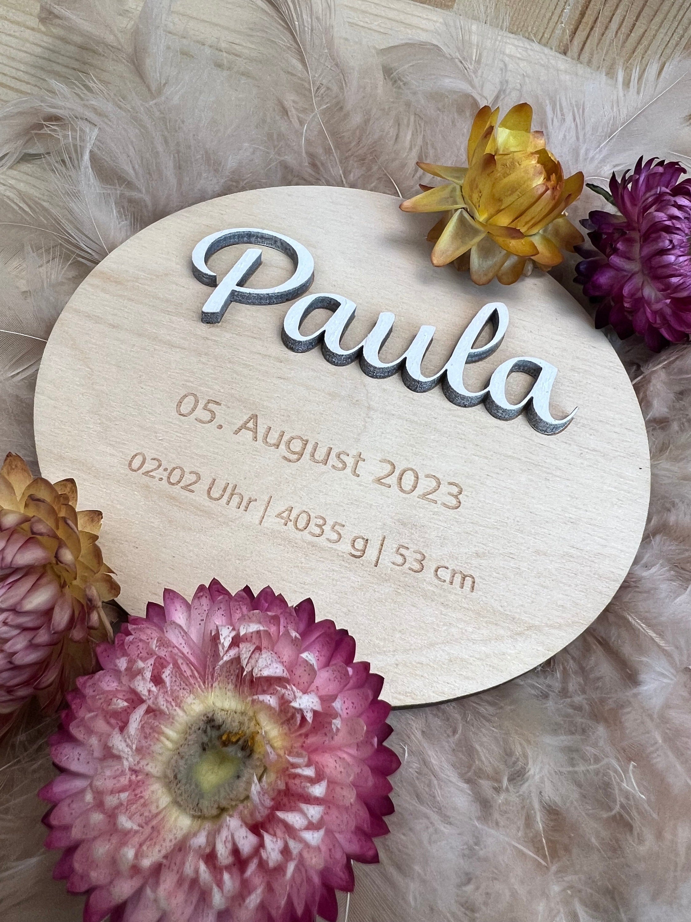 Geburtsschild Holz personalisiert mit Name & Geburtsdaten, Baby Namensschild Geburt, Geburtsverkündung Babyzimmer Deko