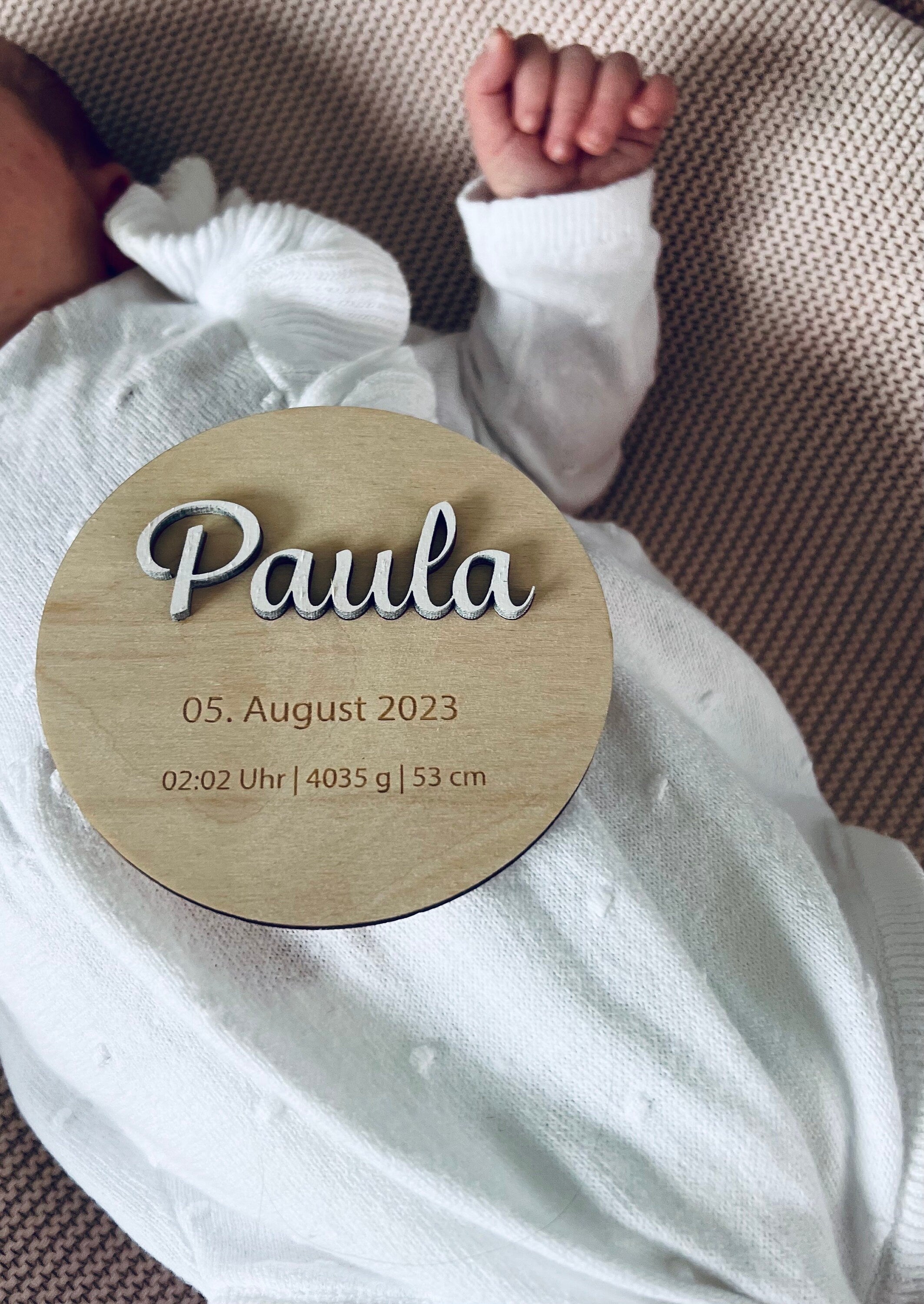 Geburtsschild Holz personalisiert mit Name & Geburtsdaten, Baby Namensschild Geburt, Geburtsverkündung Babyzimmer Deko