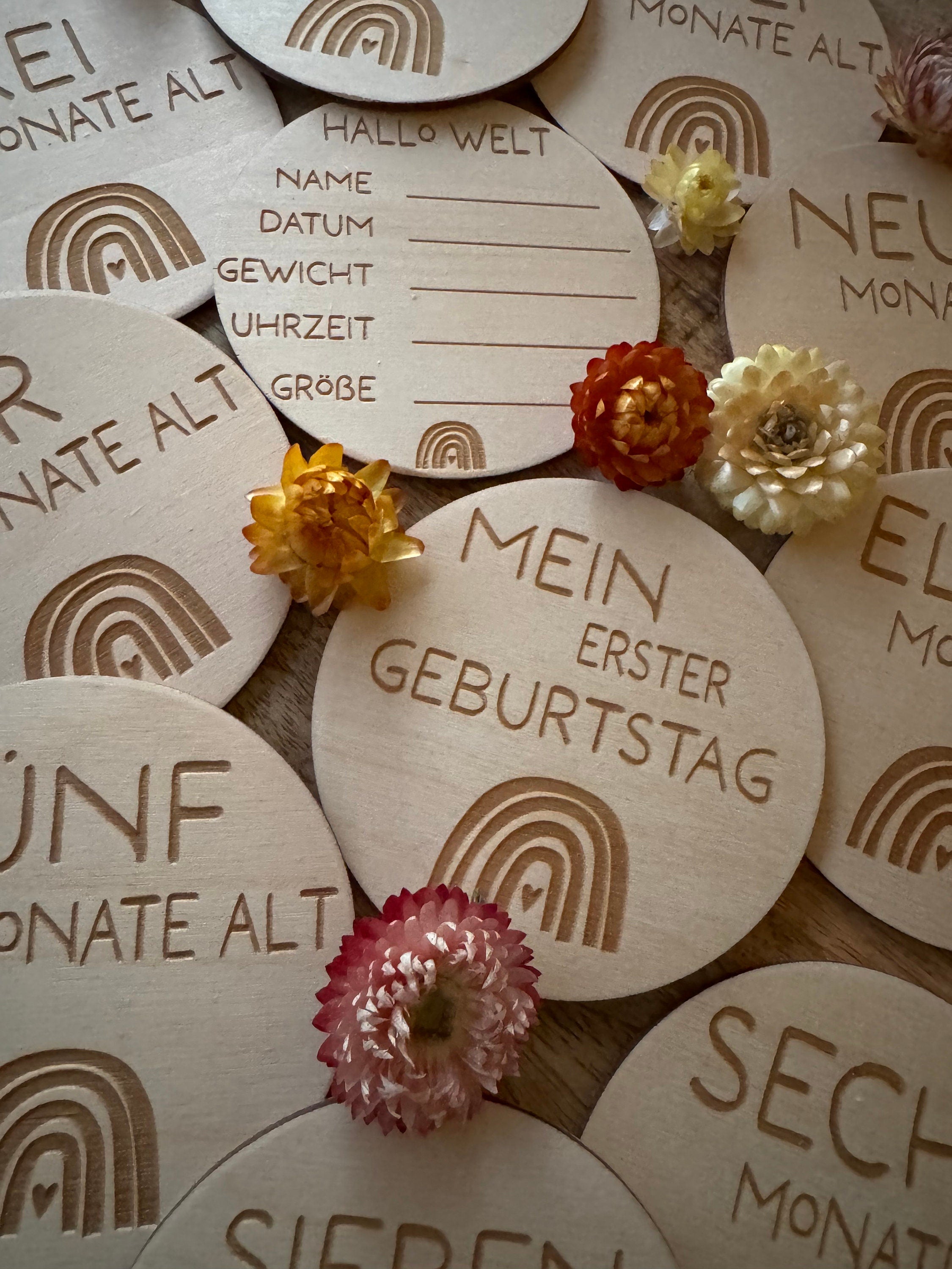 Meilensteinkarten Baby, Mein erstes Jahr, Jeder Monat, 13 Meilensteine aus Holz, Geschenk zur Geburt, Babyparty, Holz, Baby, Holz Karten