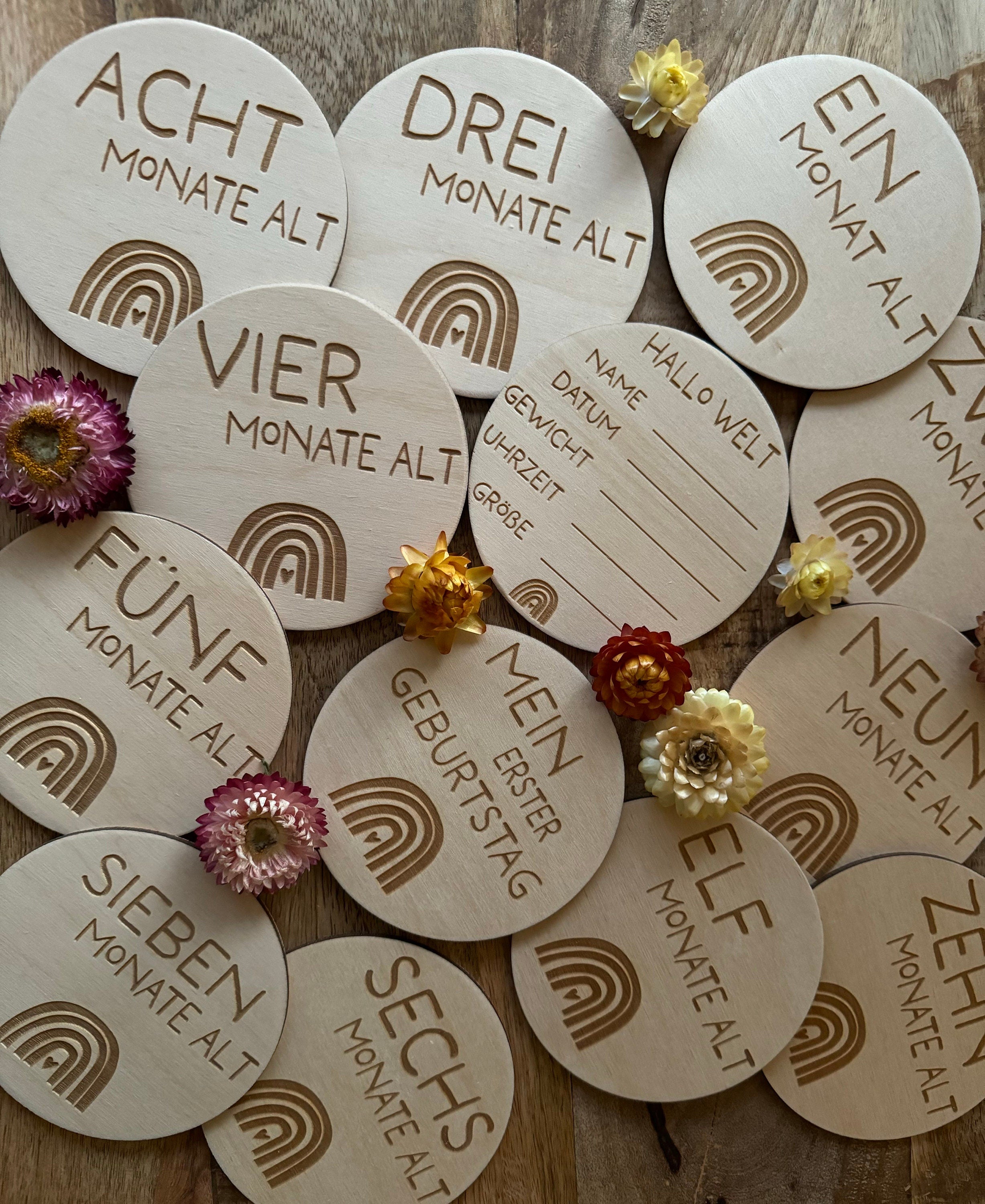 Meilensteinkarten Baby, Mein erstes Jahr, Jeder Monat, 13 Meilensteine aus Holz, Geschenk zur Geburt, Babyparty, Holz, Baby, Holz Karten