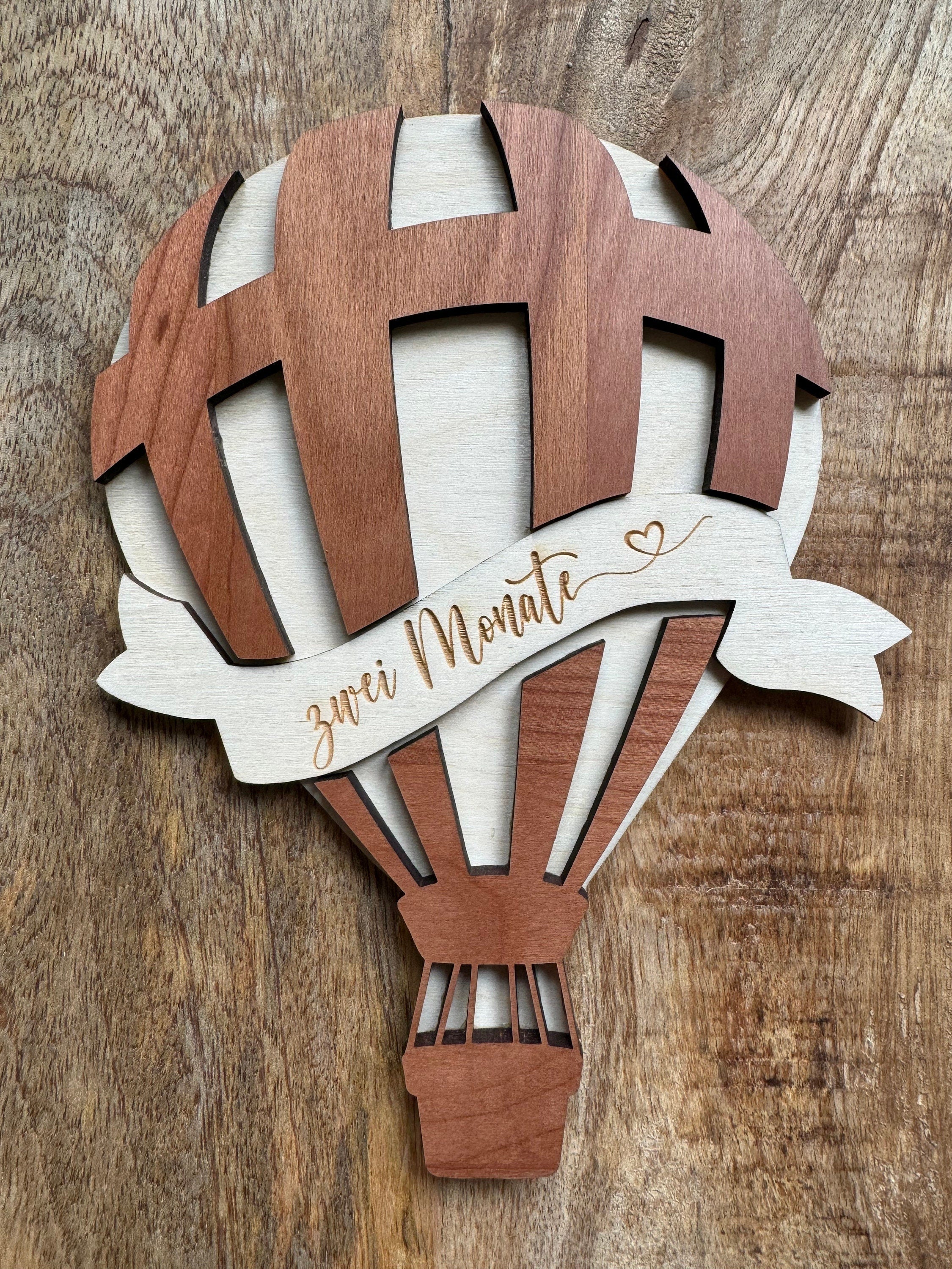 Baby Meilensteinkarten Holz Heißluftballon Set, Baby Meilensteine erstes Jahr, Fotorequisite Baby, Geschenk Geburt Babyparty