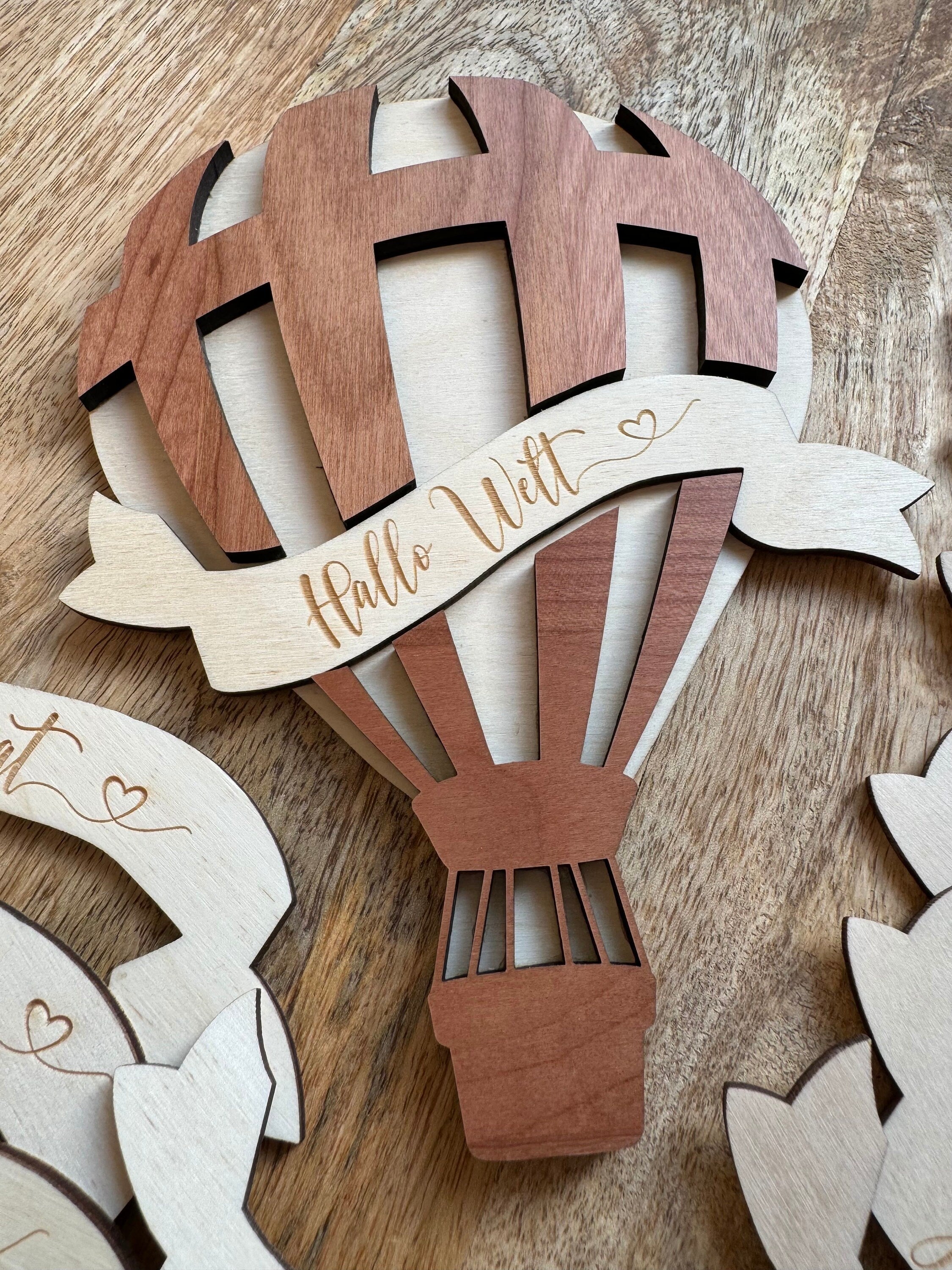Baby Meilensteinkarten Holz Heißluftballon Set, Baby Meilensteine erstes Jahr, Fotorequisite Baby, Geschenk Geburt Babyparty