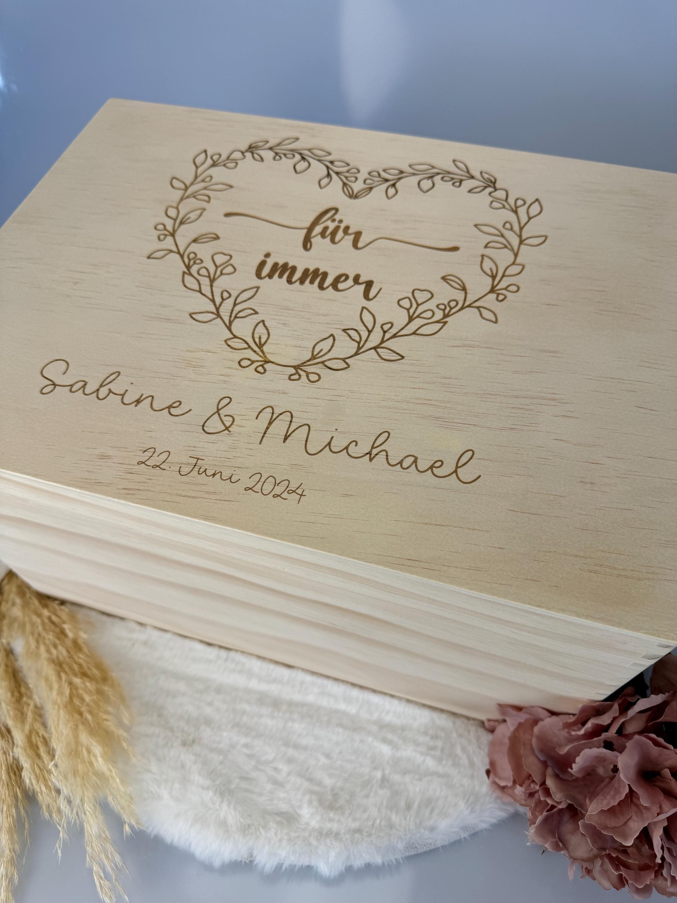 Personalisierte Hochzeitsbox aus Holz, Erinnerungskiste Hochzeit Gravur, Box für Hochzeitspost Karten Fotos, Hochzeitsgeschenk