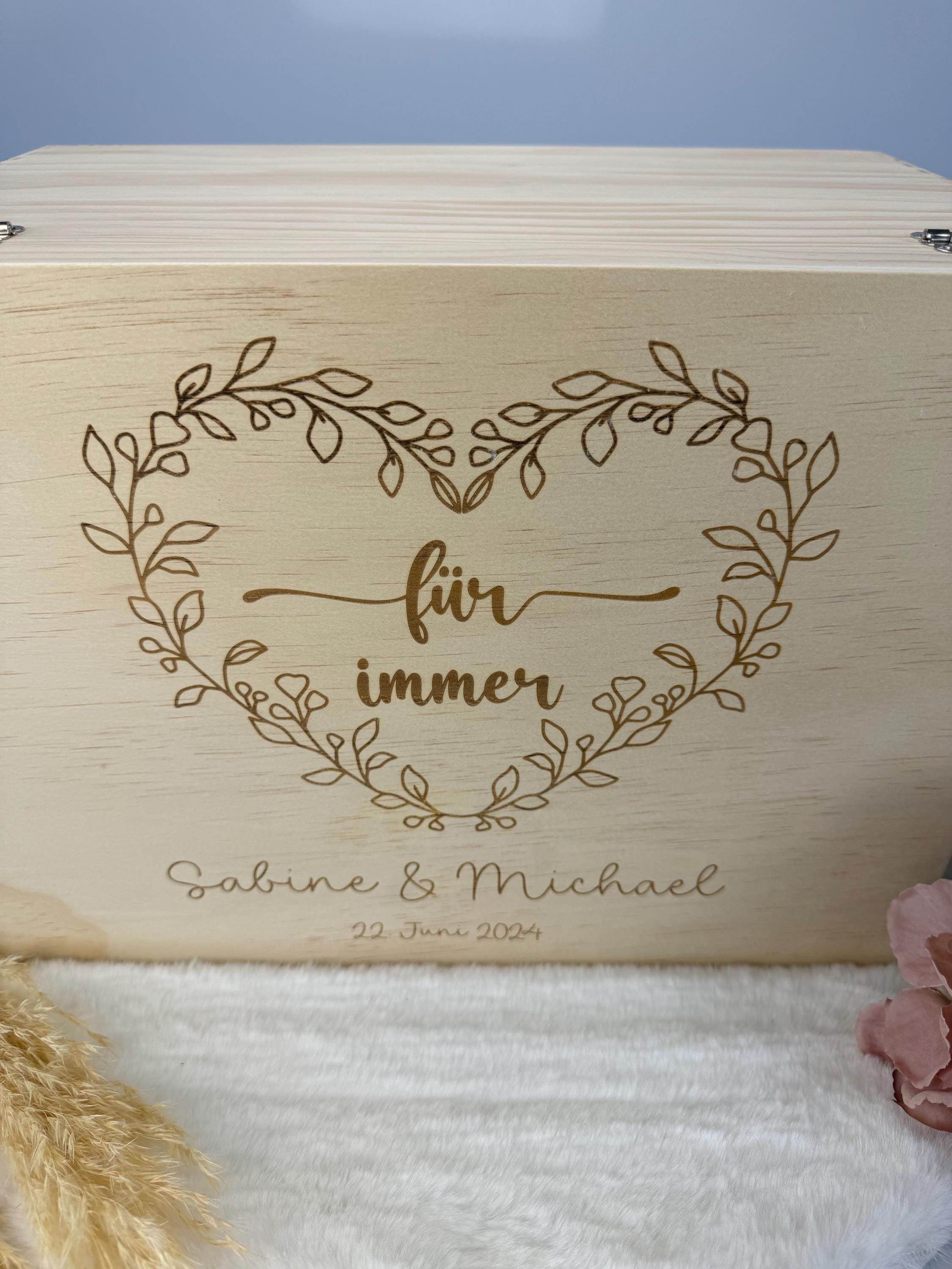 Personalisierte Hochzeitsbox aus Holz, Erinnerungskiste Hochzeit Gravur, Box für Hochzeitspost Karten Fotos, Hochzeitsgeschenk