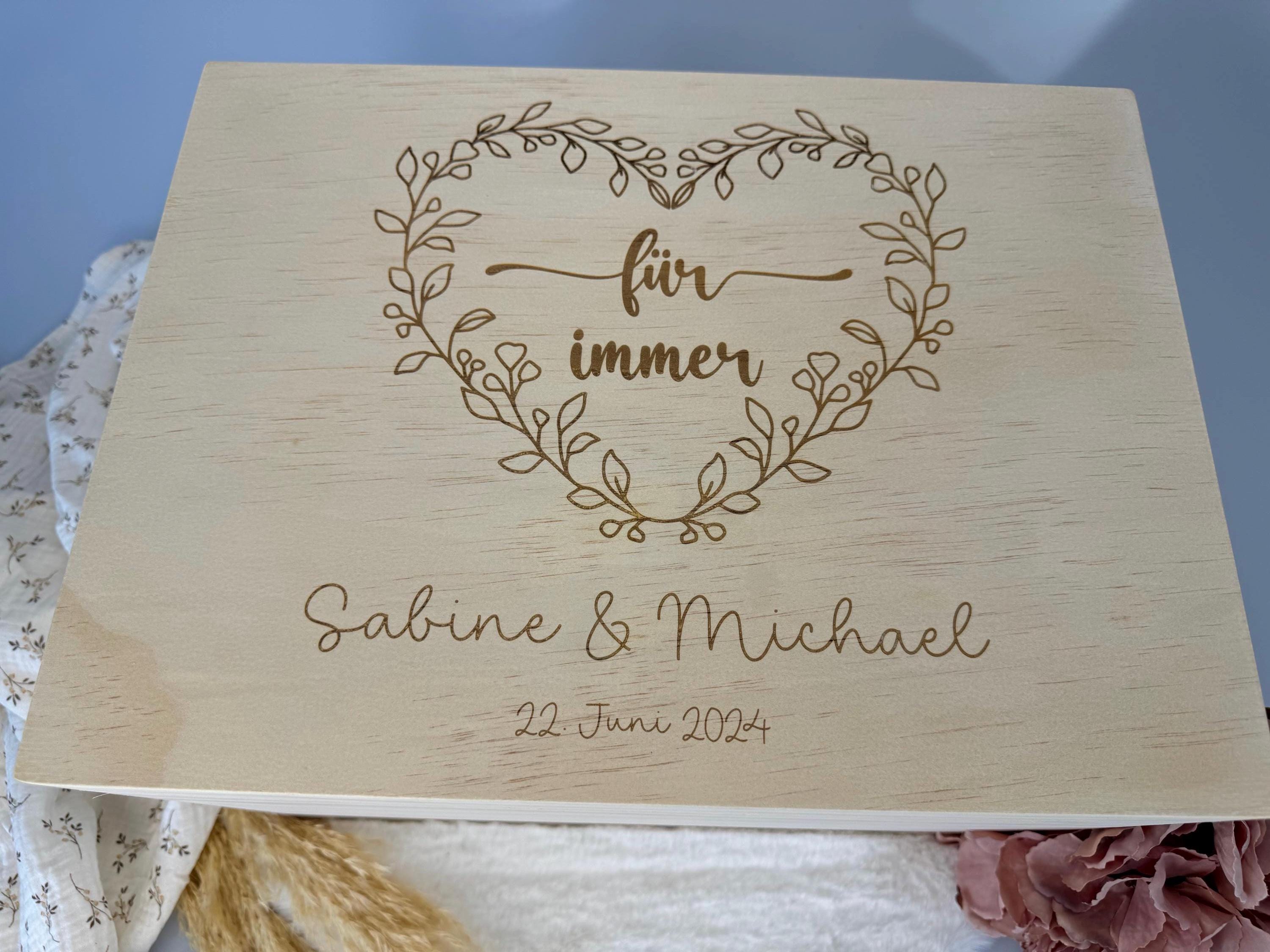Personalisierte Hochzeitsbox aus Holz, Erinnerungskiste Hochzeit Gravur, Box für Hochzeitspost Karten Fotos, Hochzeitsgeschenk