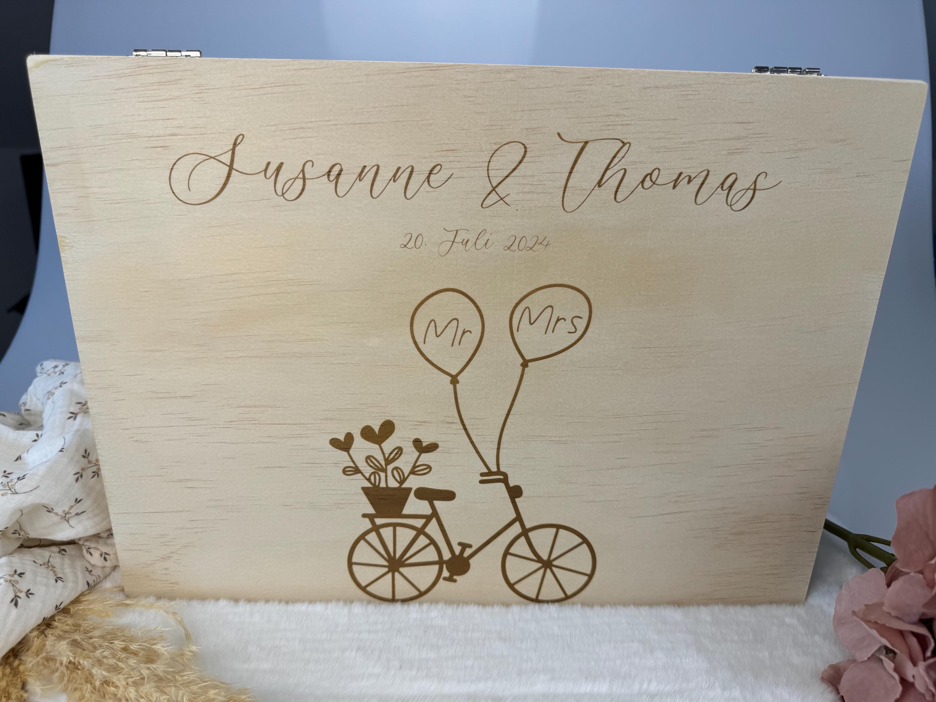 Hochzeitskiste personalisiert aus Holz mit Namen, Erinnerungsbox Hochzeit, Hochzeitspost Box, Hochzeitsgeschenk Brautpaar