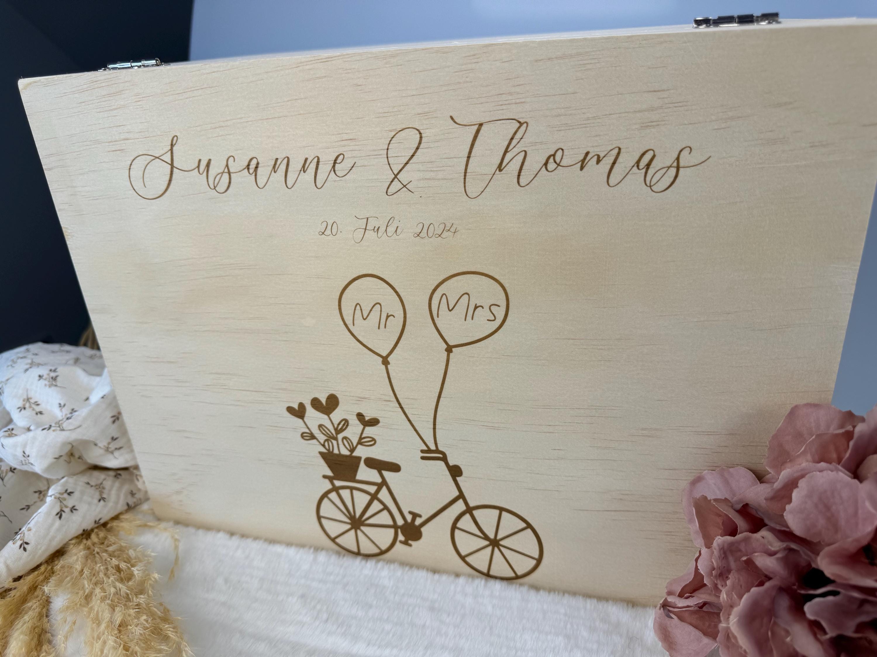 Hochzeitskiste personalisiert aus Holz mit Namen, Erinnerungsbox Hochzeit, Hochzeitspost Box, Hochzeitsgeschenk Brautpaar