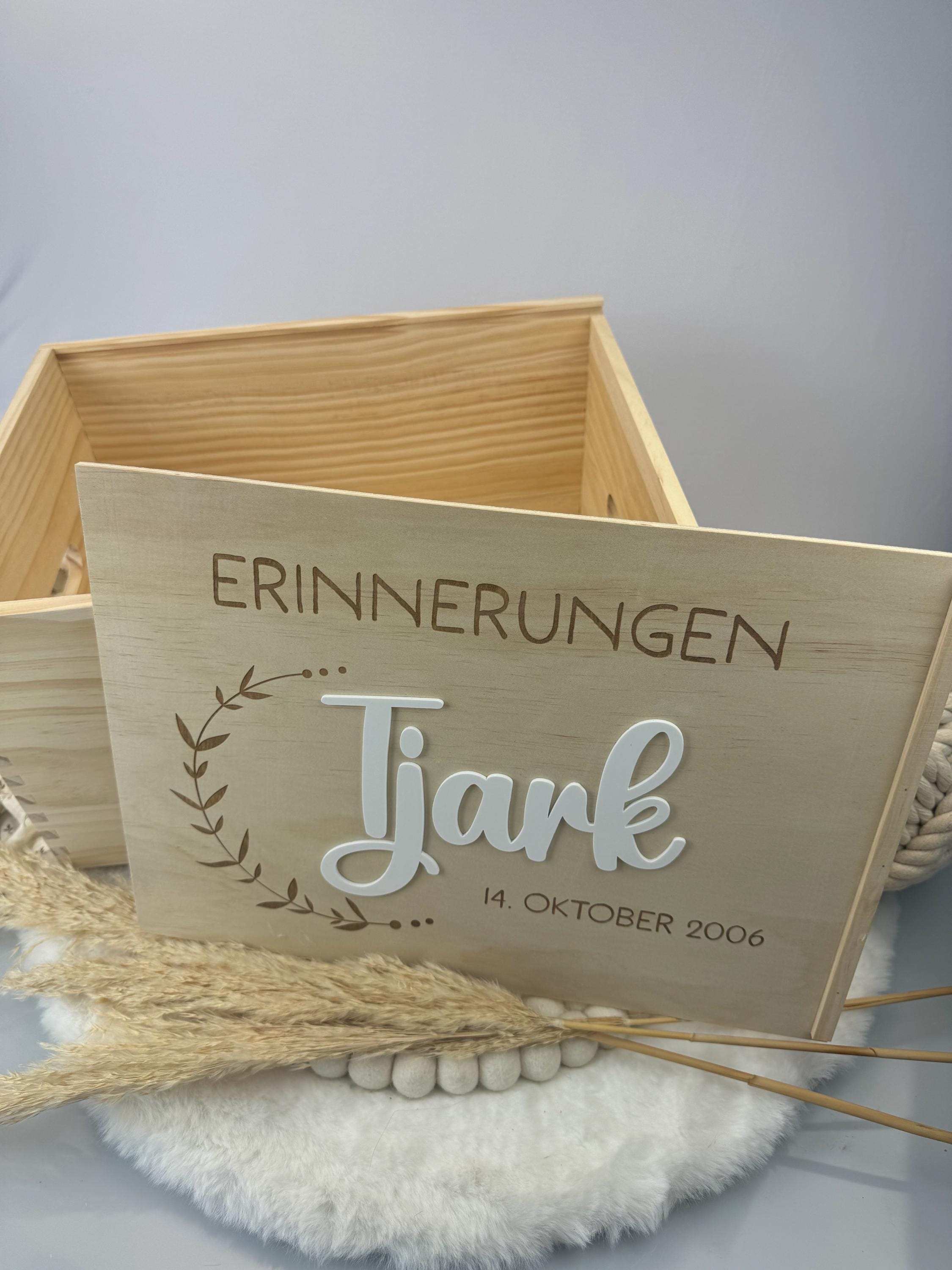 Personalisierte Erinnerungskiste aus Holz mit Namen, Baby Erinnerungskiste Gravur, Geschenk Geburt Taufe Baby, Erinnerungsbox Kind