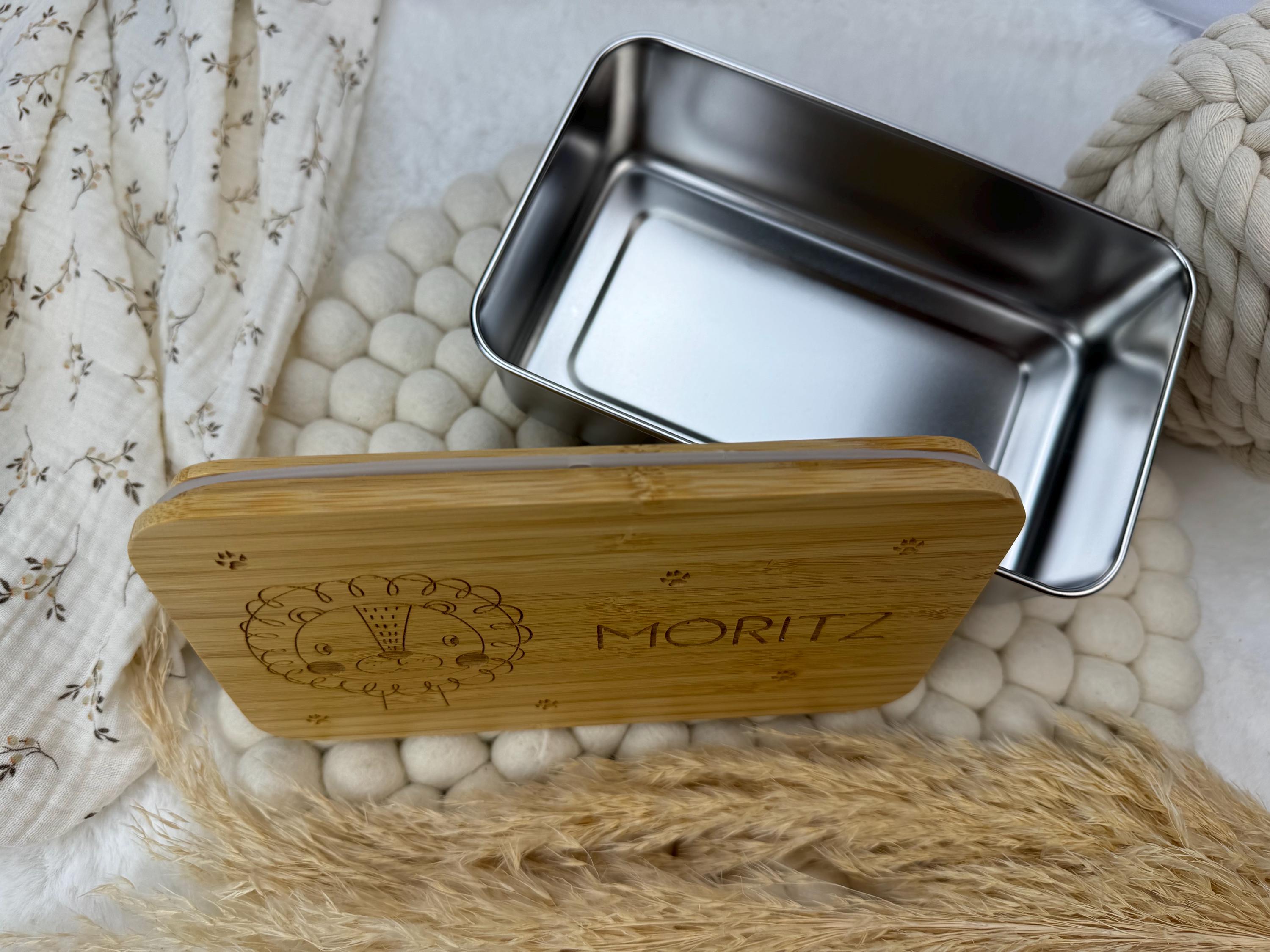 Brotdose personalisiert, Geschenk Brotbox, Bentobox mit Name, personalisierte Brotdose mit Gravur, Edelstahlbrotdose mit Bambusdeckel