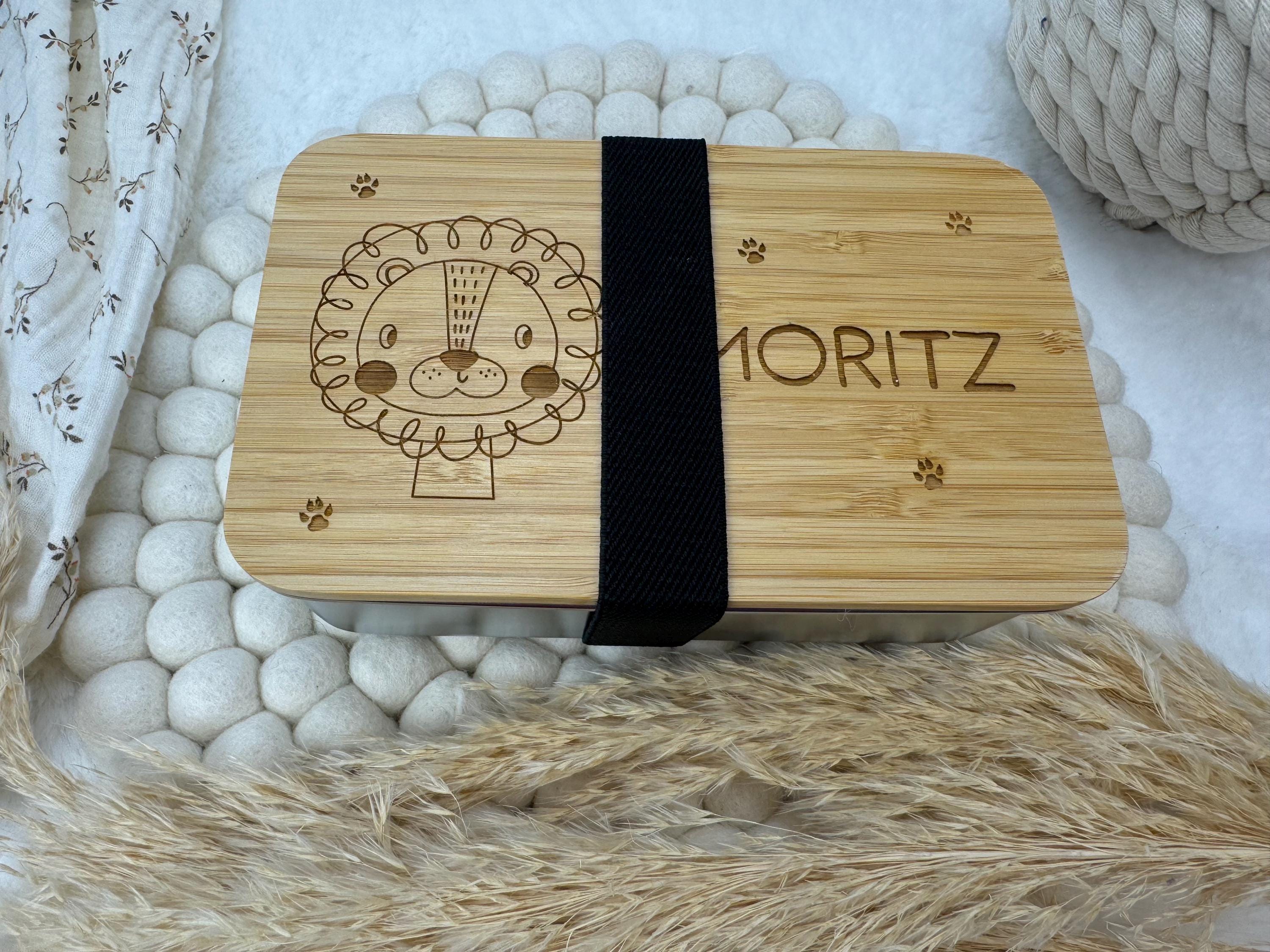 Brotdose personalisiert, Geschenk Brotbox, Bentobox mit Name, personalisierte Brotdose mit Gravur, Edelstahlbrotdose mit Bambusdeckel