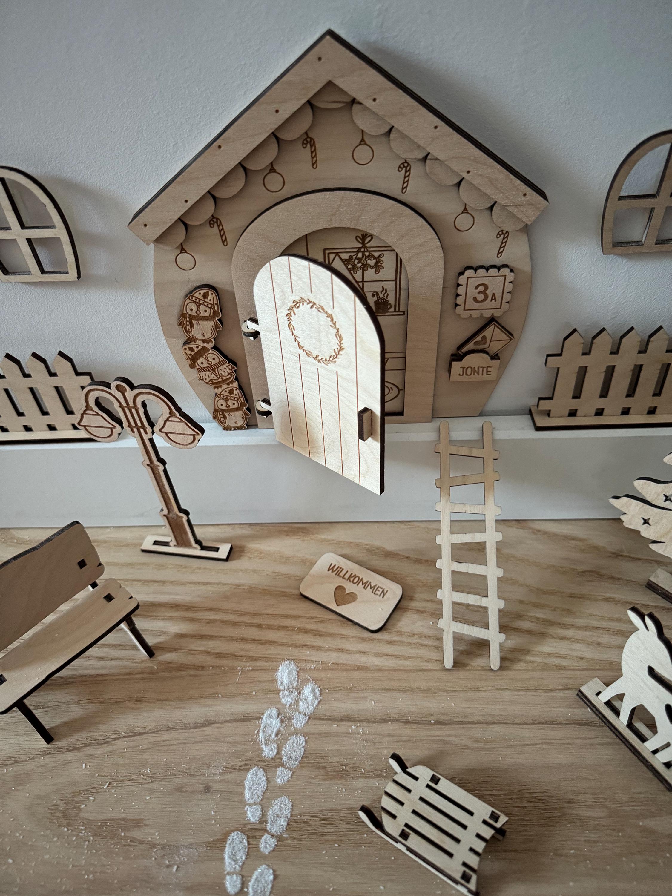 Wichtelset personalisiert mit Wichteltür & Zubehör, Wichtelhaus Weihnachten, Weihnachtswichtel Set, Wichteltür Komplettset Advent