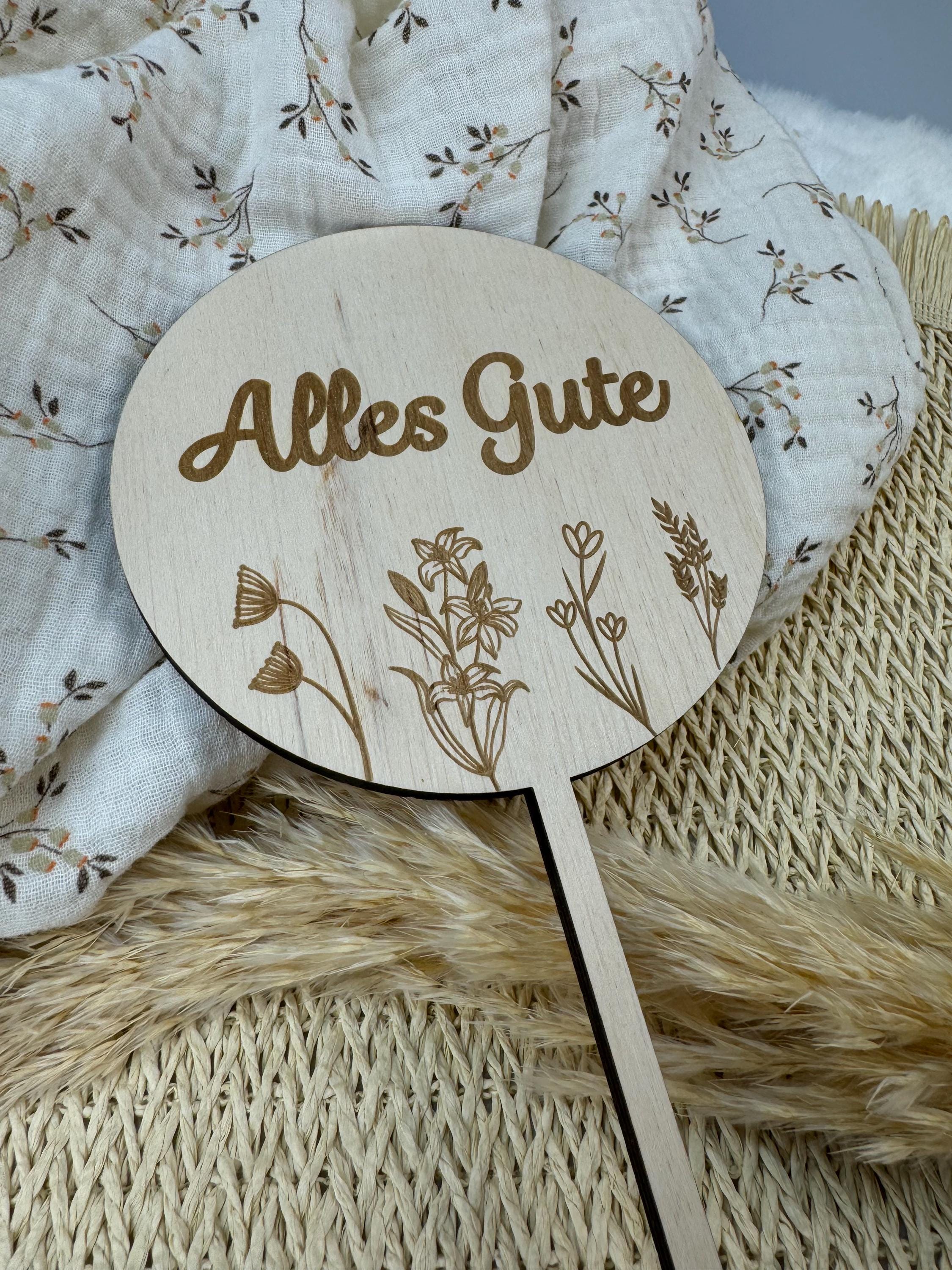 Cake Topper aus Holz, Tortenstecker personalisiert, Blumenstecker personalisiert,  Alles Gute, Geburtstagsgeschenk, Geburtstag