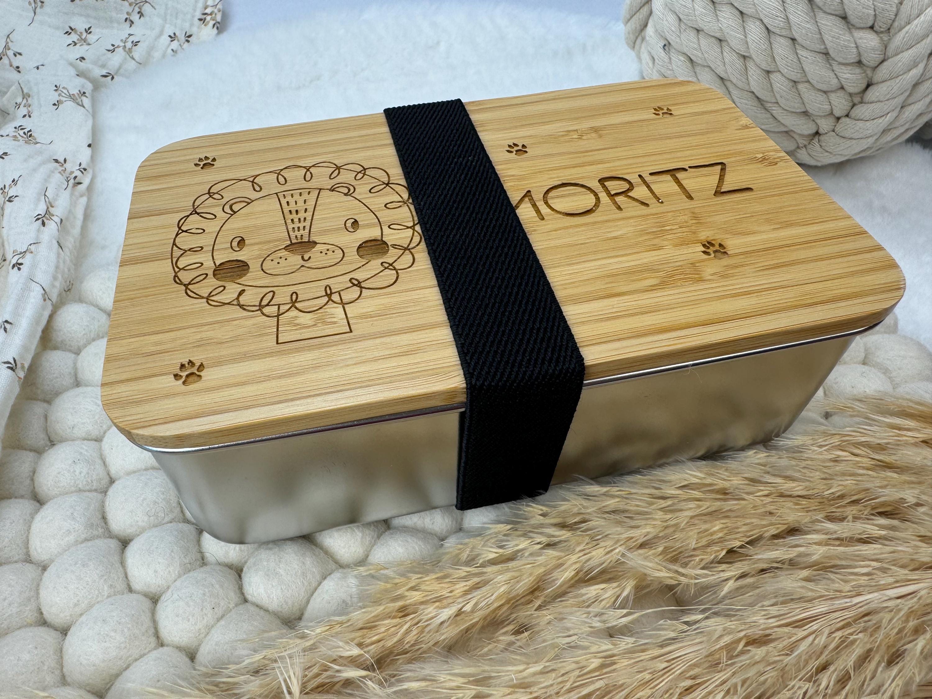 Brotdose personalisiert, Geschenk Brotbox, Bentobox mit Name, personalisierte Brotdose mit Gravur, Edelstahlbrotdose mit Bambusdeckel