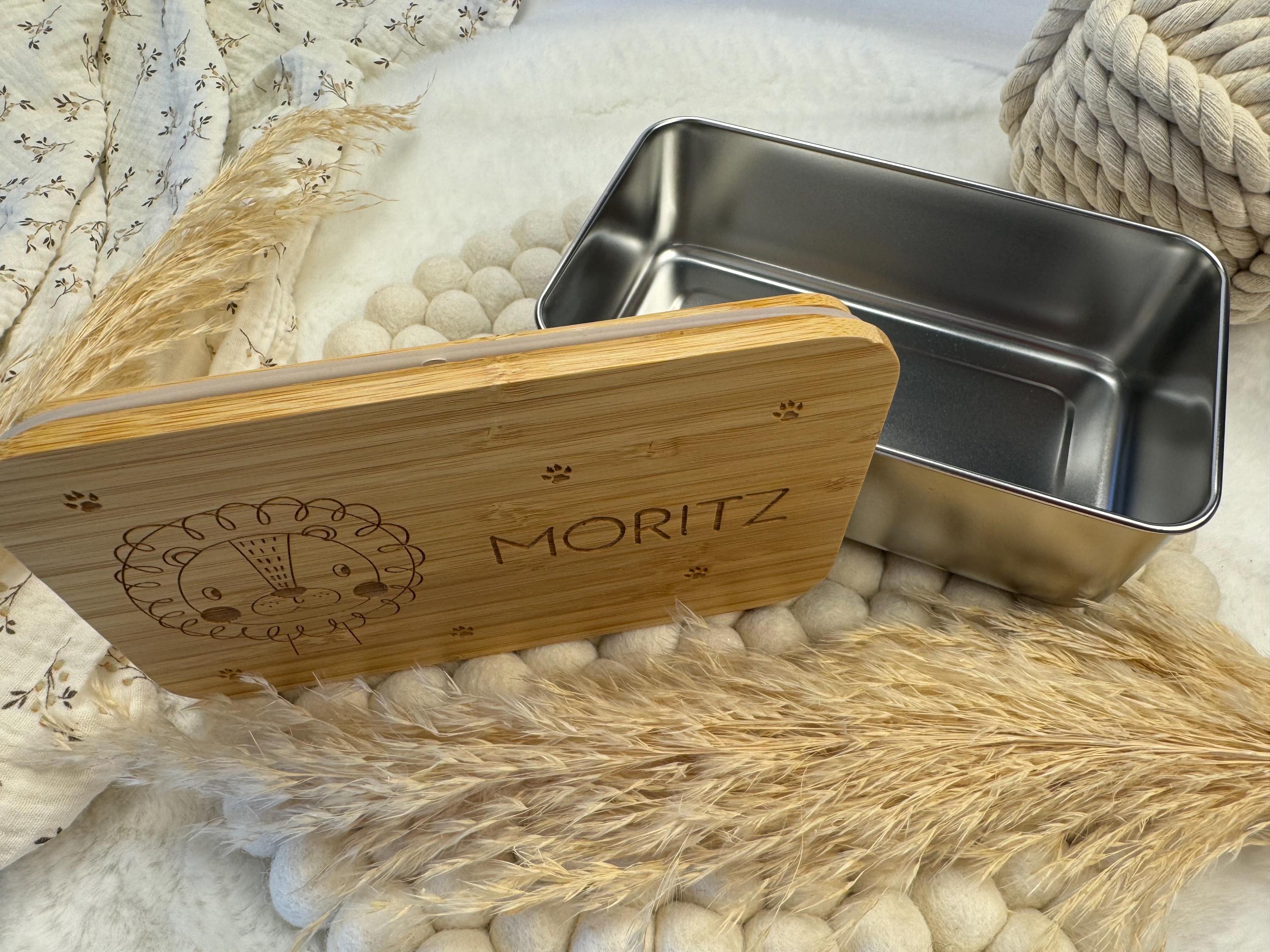 Brotdose personalisiert, Geschenk Brotbox, Bentobox mit Name, personalisierte Brotdose mit Gravur, Edelstahlbrotdose mit Bambusdeckel