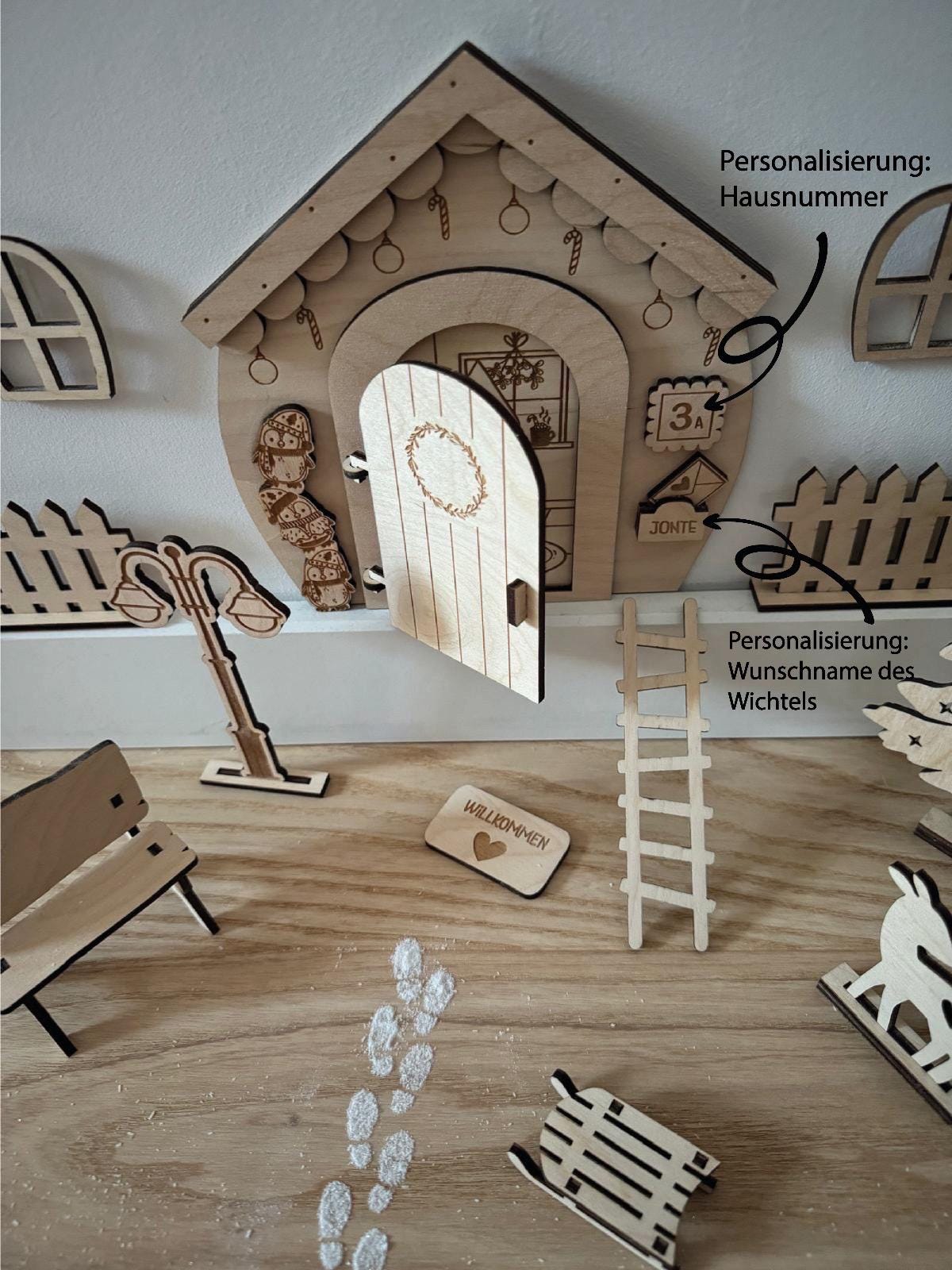 Wichtelset personalisiert mit Wichteltür & Zubehör, Wichtelhaus Weihnachten, Weihnachtswichtel Set, Wichteltür Komplettset Advent
