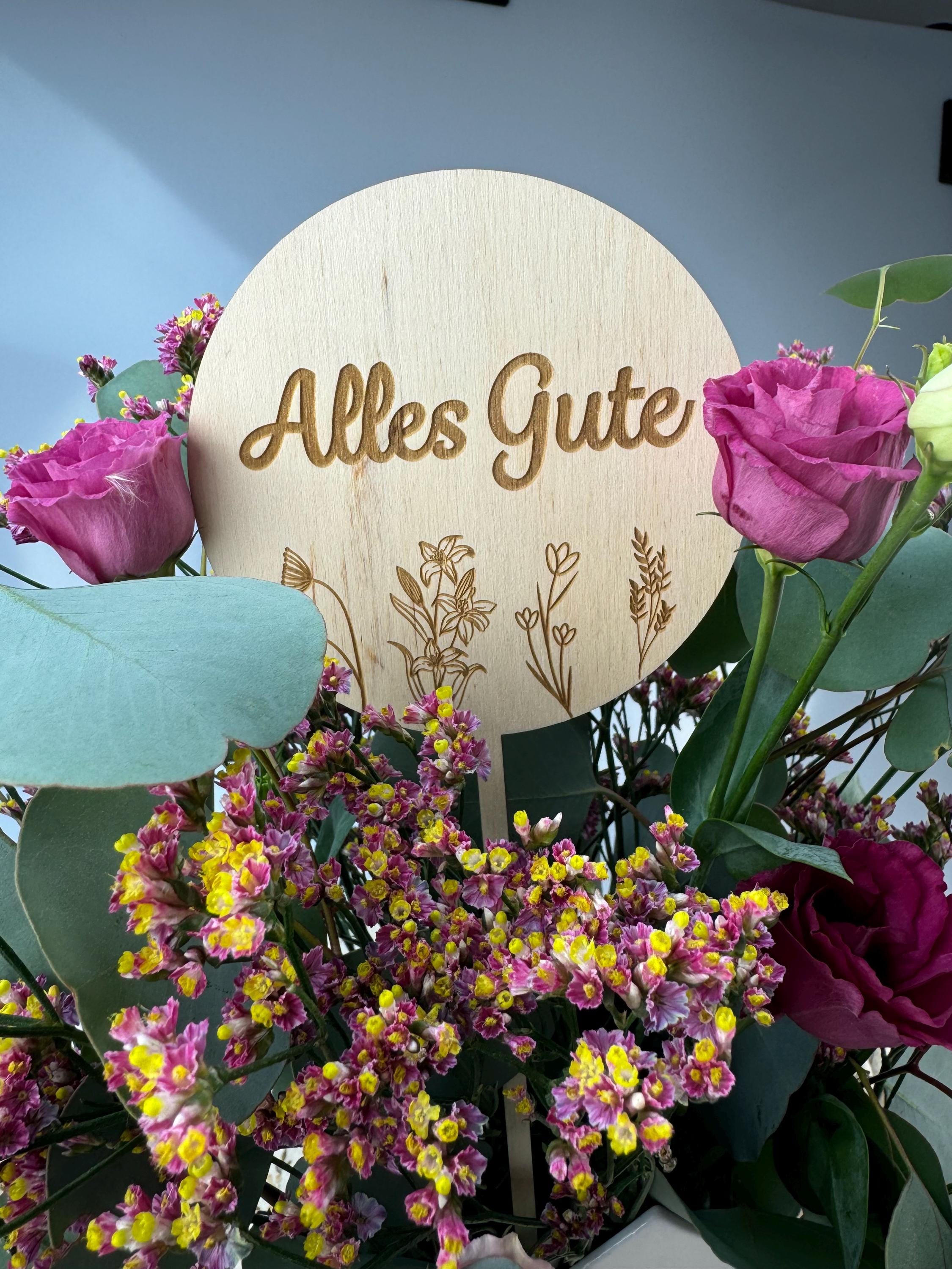 Cake Topper aus Holz, Tortenstecker personalisiert, Blumenstecker personalisiert,  Alles Gute, Geburtstagsgeschenk, Geburtstag