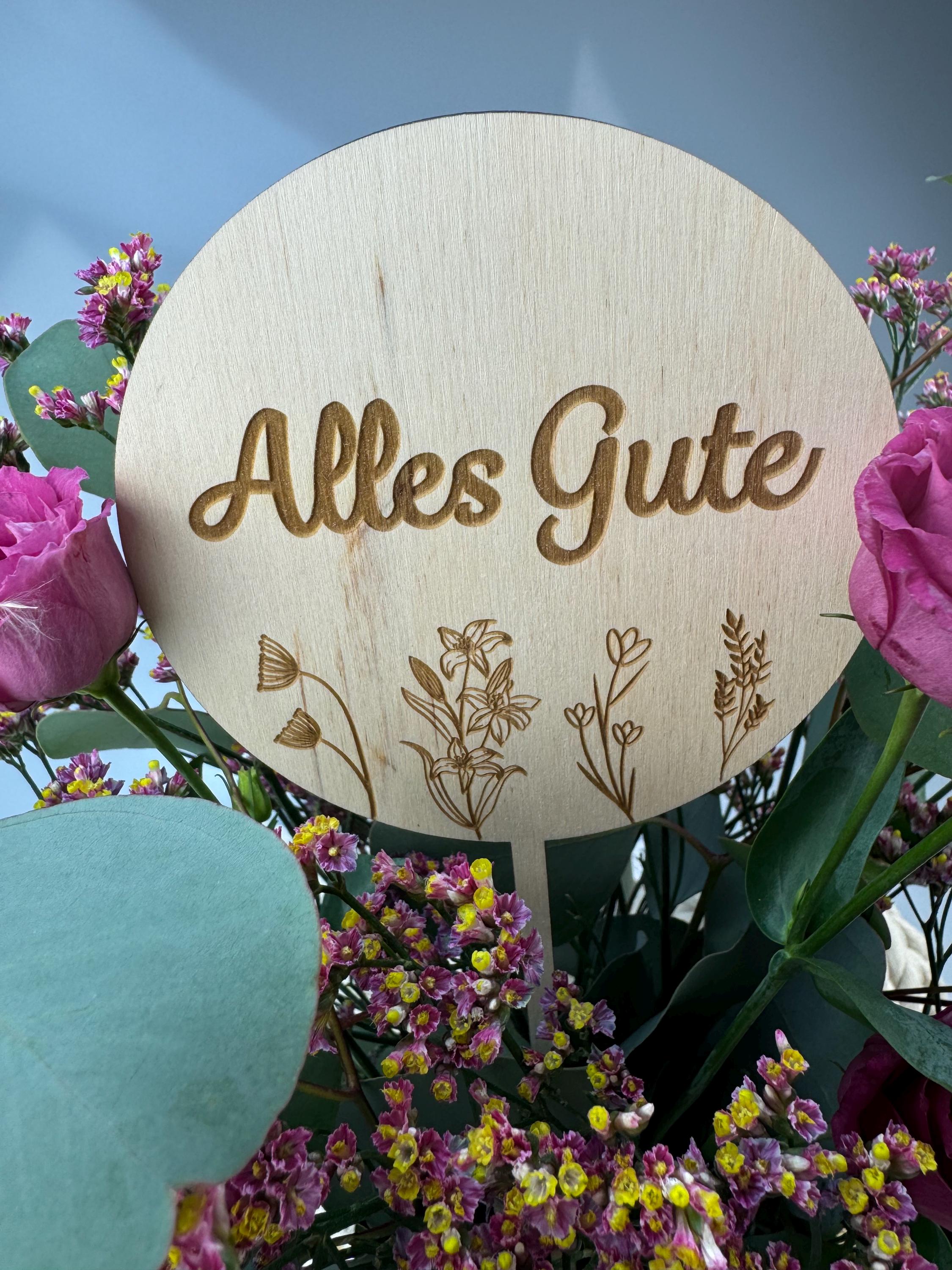Cake Topper aus Holz, Tortenstecker personalisiert, Blumenstecker personalisiert,  Alles Gute, Geburtstagsgeschenk, Geburtstag