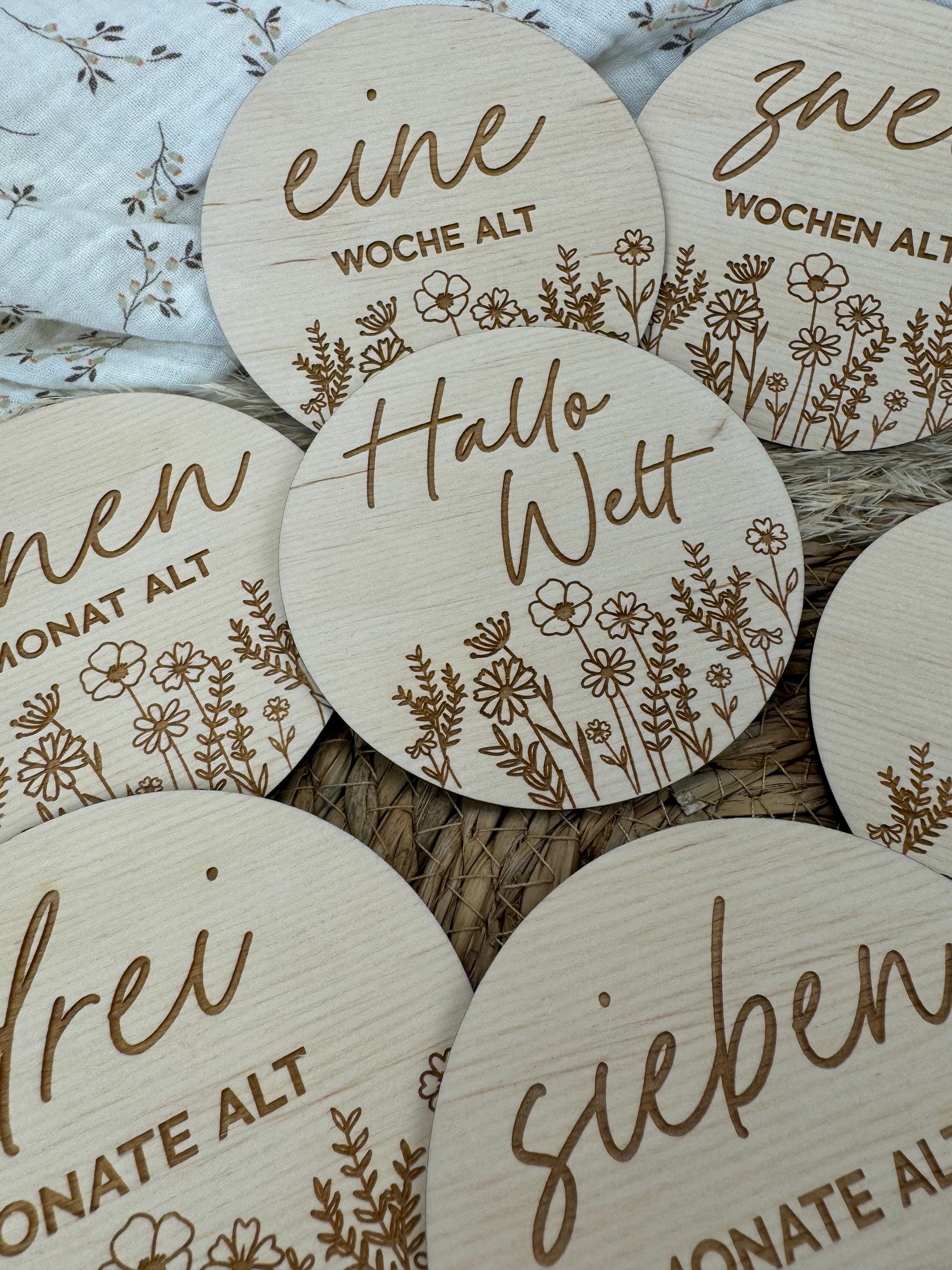 Meilensteinkarten Baby aus Holz „Mein erstes Jahr“, Baby Meilensteine Set, Fotoaccessoire Baby, Geschenk Geburt Babyparty