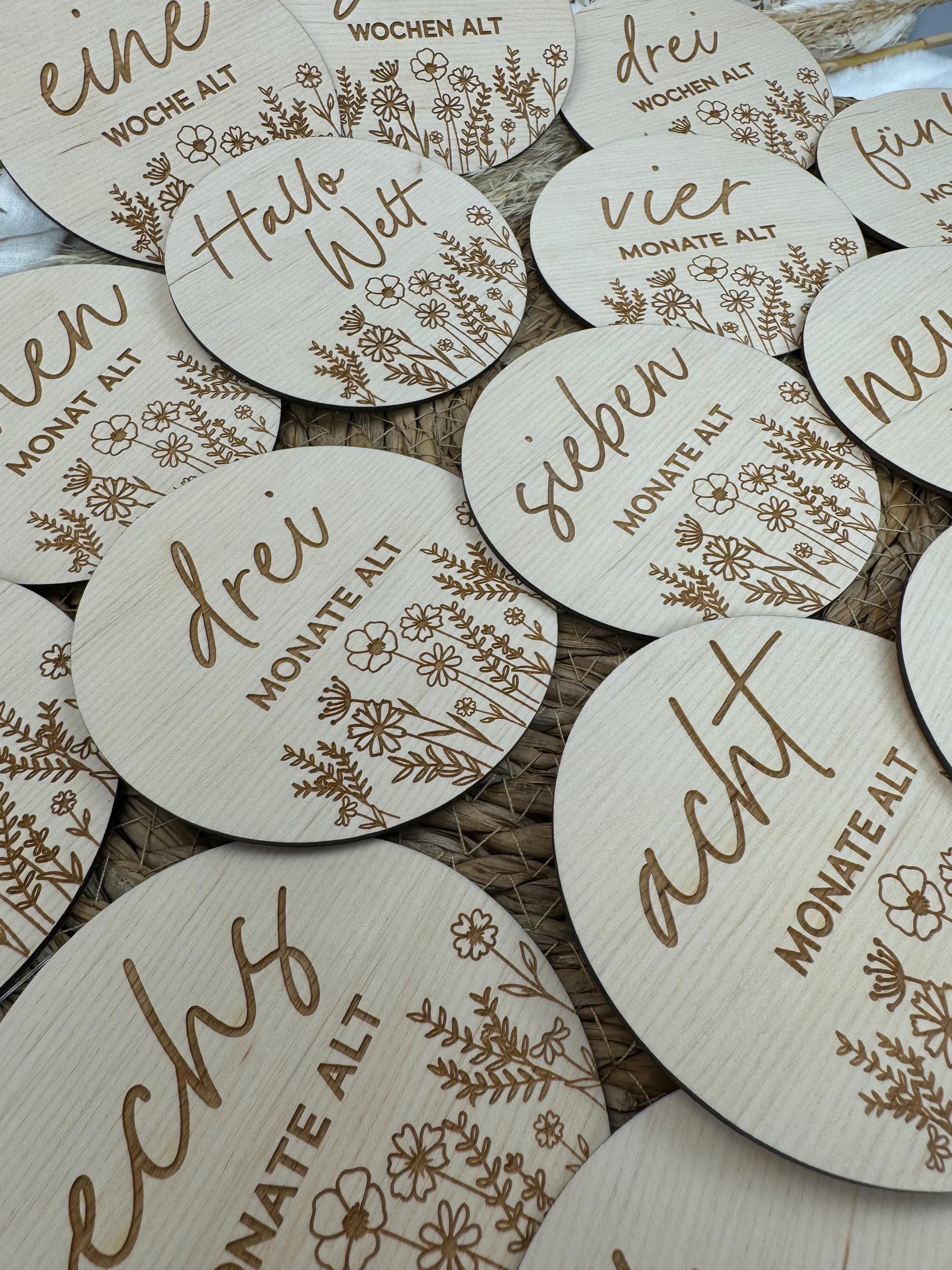 Meilensteinkarten Baby aus Holz „Mein erstes Jahr“, Baby Meilensteine Set, Fotoaccessoire Baby, Geschenk Geburt Babyparty