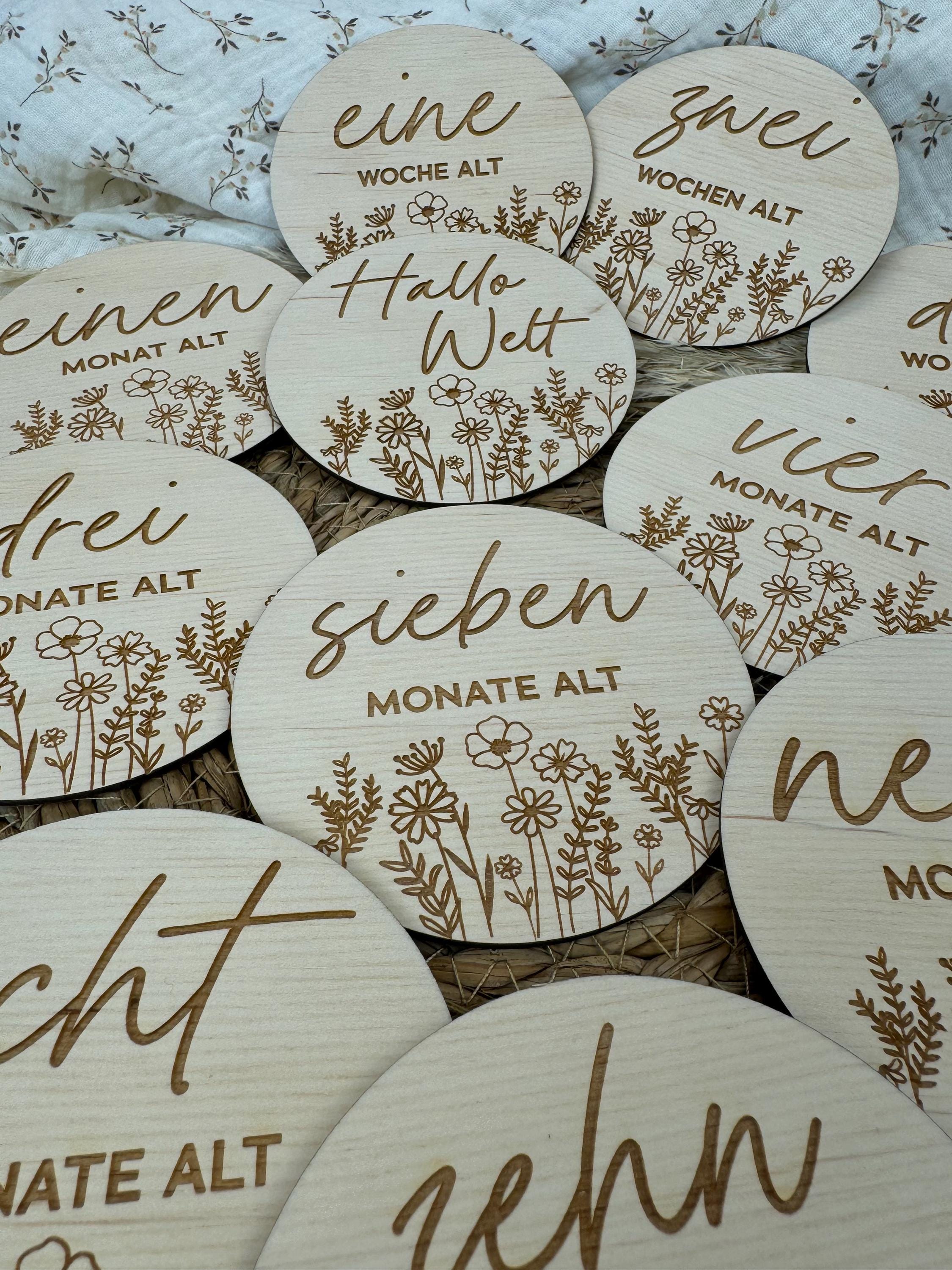 Meilensteinkarten Baby aus Holz „Mein erstes Jahr“, Baby Meilensteine Set, Fotoaccessoire Baby, Geschenk Geburt Babyparty