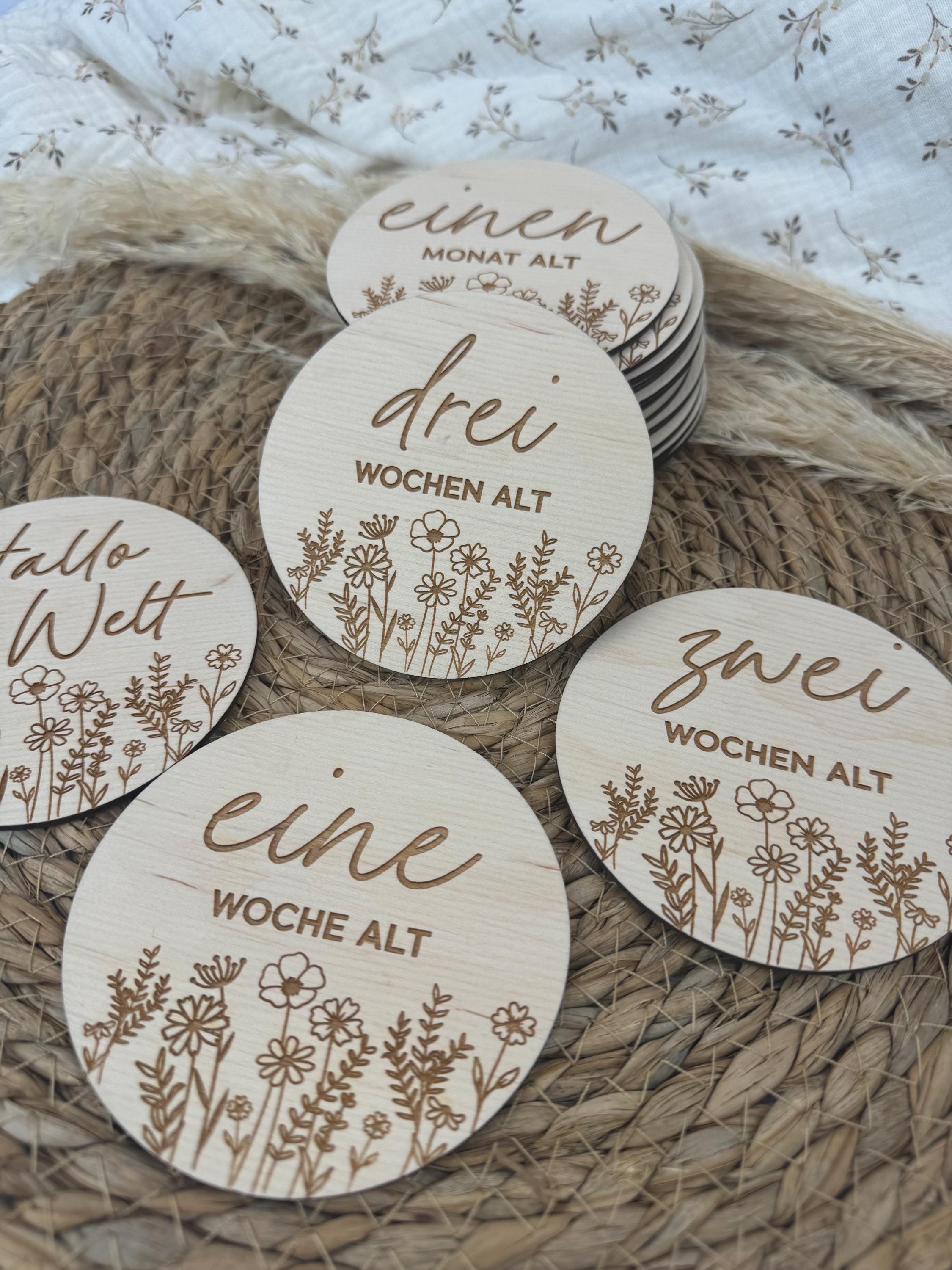 Meilensteinkarten Baby aus Holz „Mein erstes Jahr“, Baby Meilensteine Set, Fotoaccessoire Baby, Geschenk Geburt Babyparty