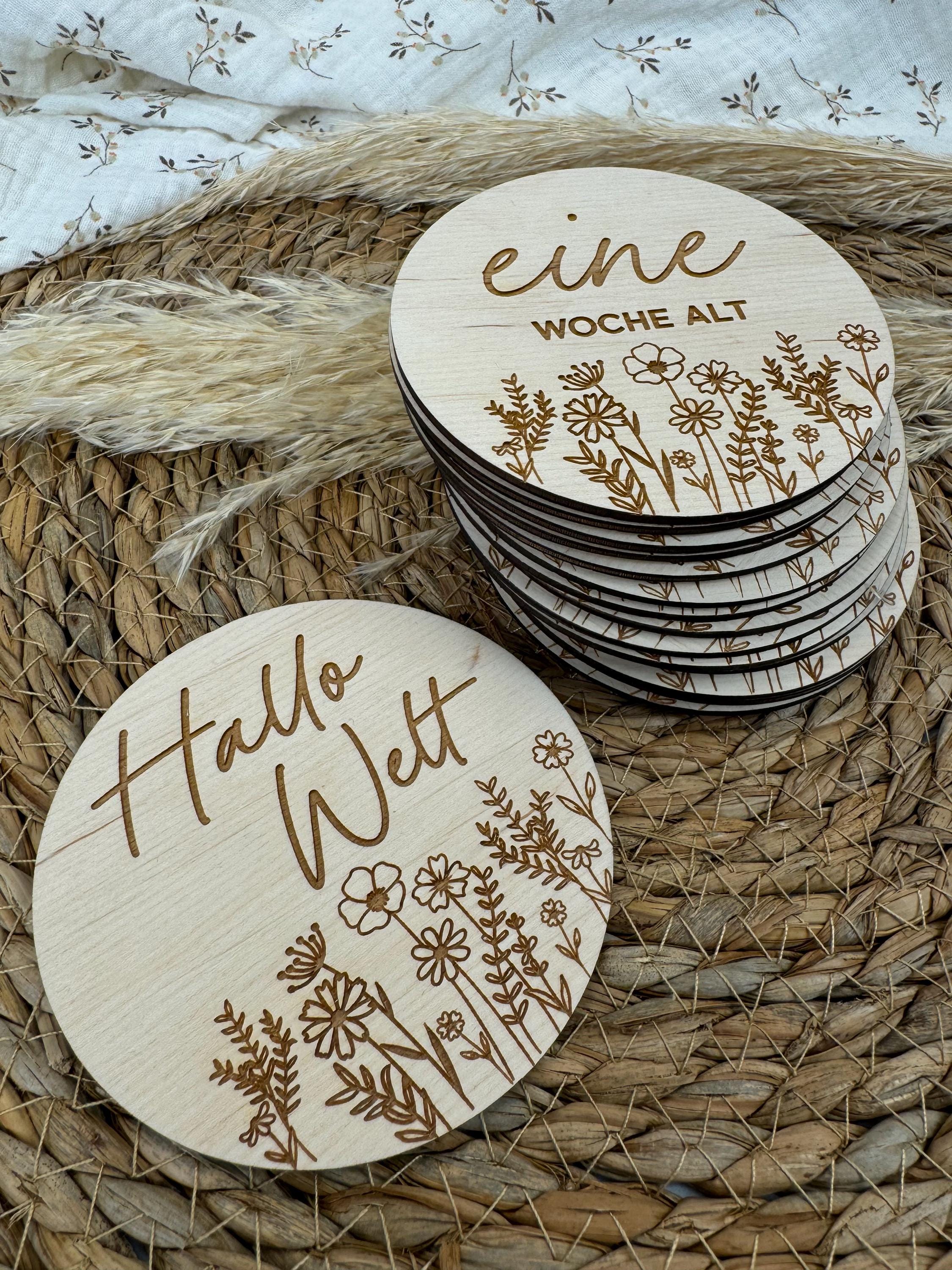 Meilensteinkarten Baby aus Holz „Mein erstes Jahr“, Baby Meilensteine Set, Fotoaccessoire Baby, Geschenk Geburt Babyparty