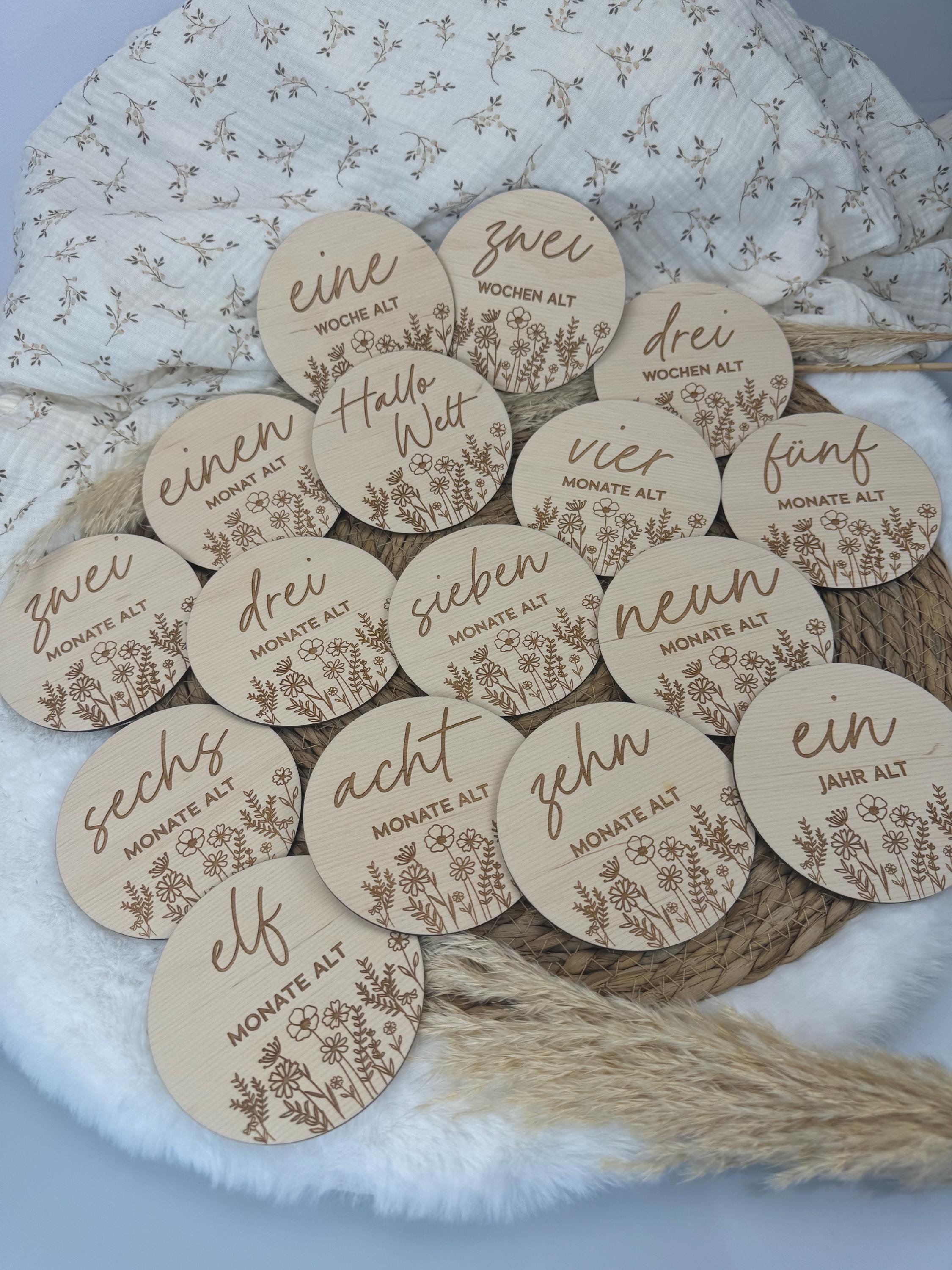 Meilensteinkarten Baby aus Holz „Mein erstes Jahr“, Baby Meilensteine Set, Fotoaccessoire Baby, Geschenk Geburt Babyparty