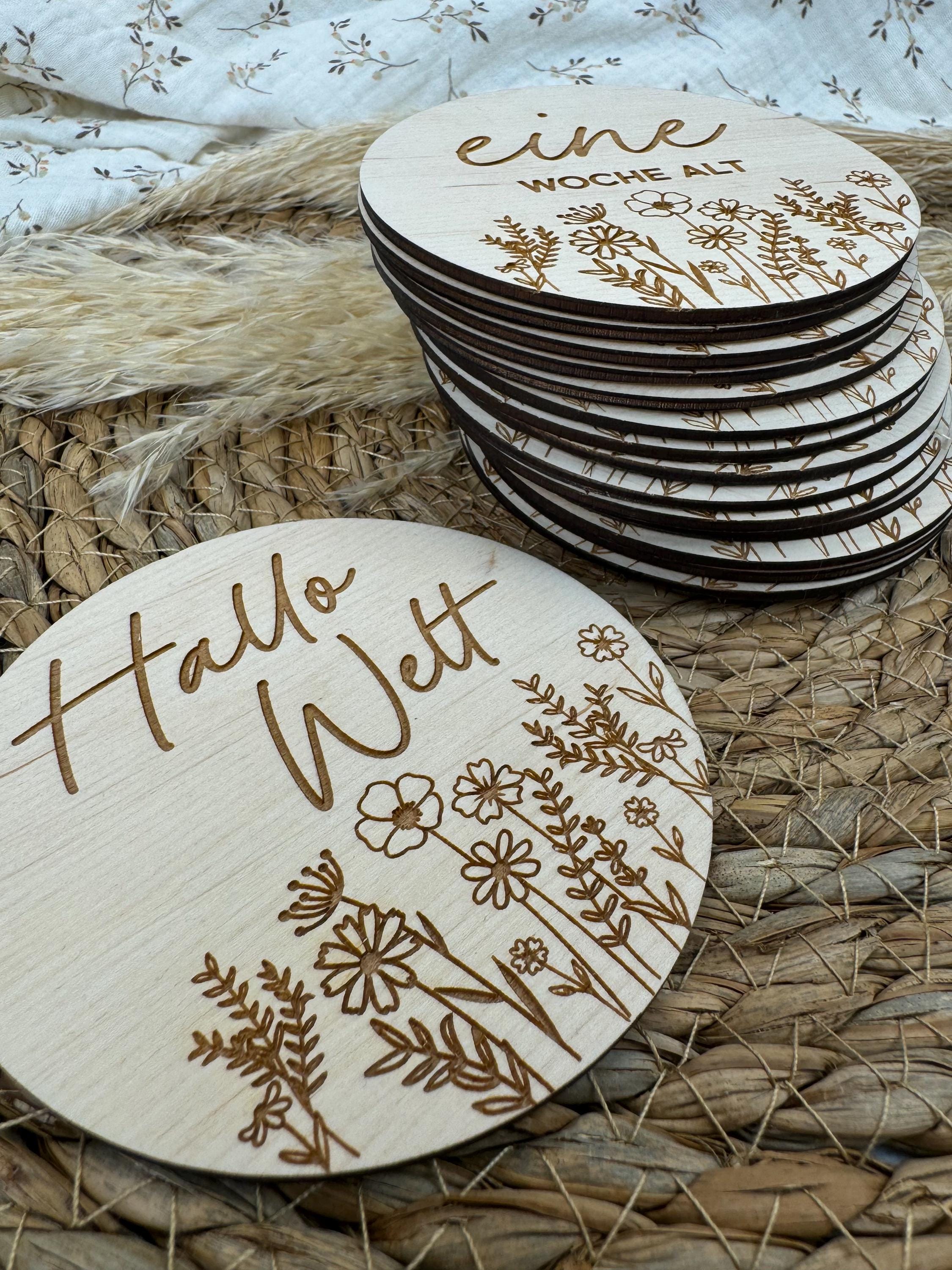 Meilensteinkarten Baby aus Holz „Mein erstes Jahr“, Baby Meilensteine Set, Fotoaccessoire Baby, Geschenk Geburt Babyparty