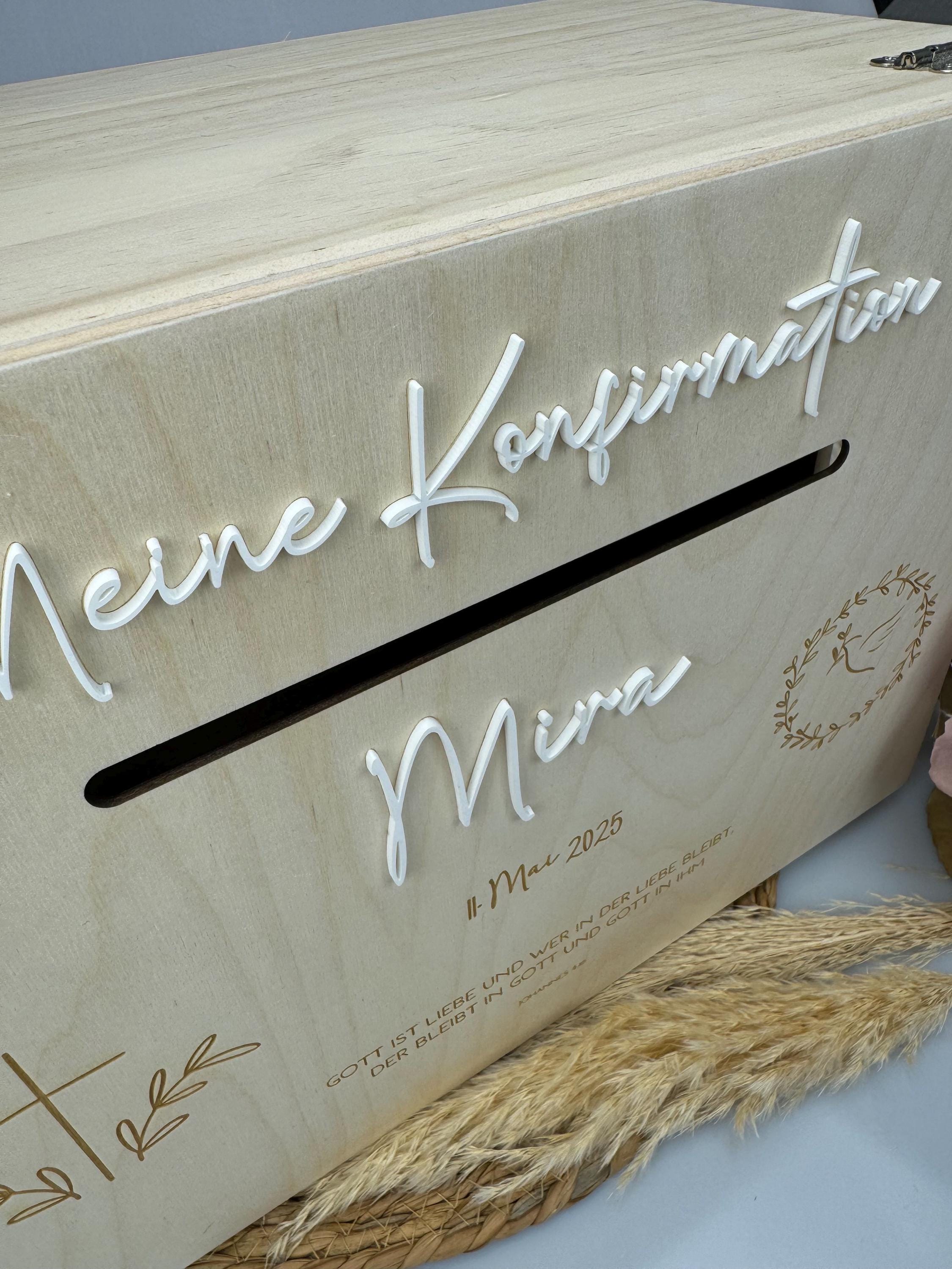 Geschenk personalisiert zur Konfirmation, Erinnerungsbox aus Holz, personalisierte Kiste mit Acryl, Holzkiste, Aufbewahrung, Geschenk Taufe