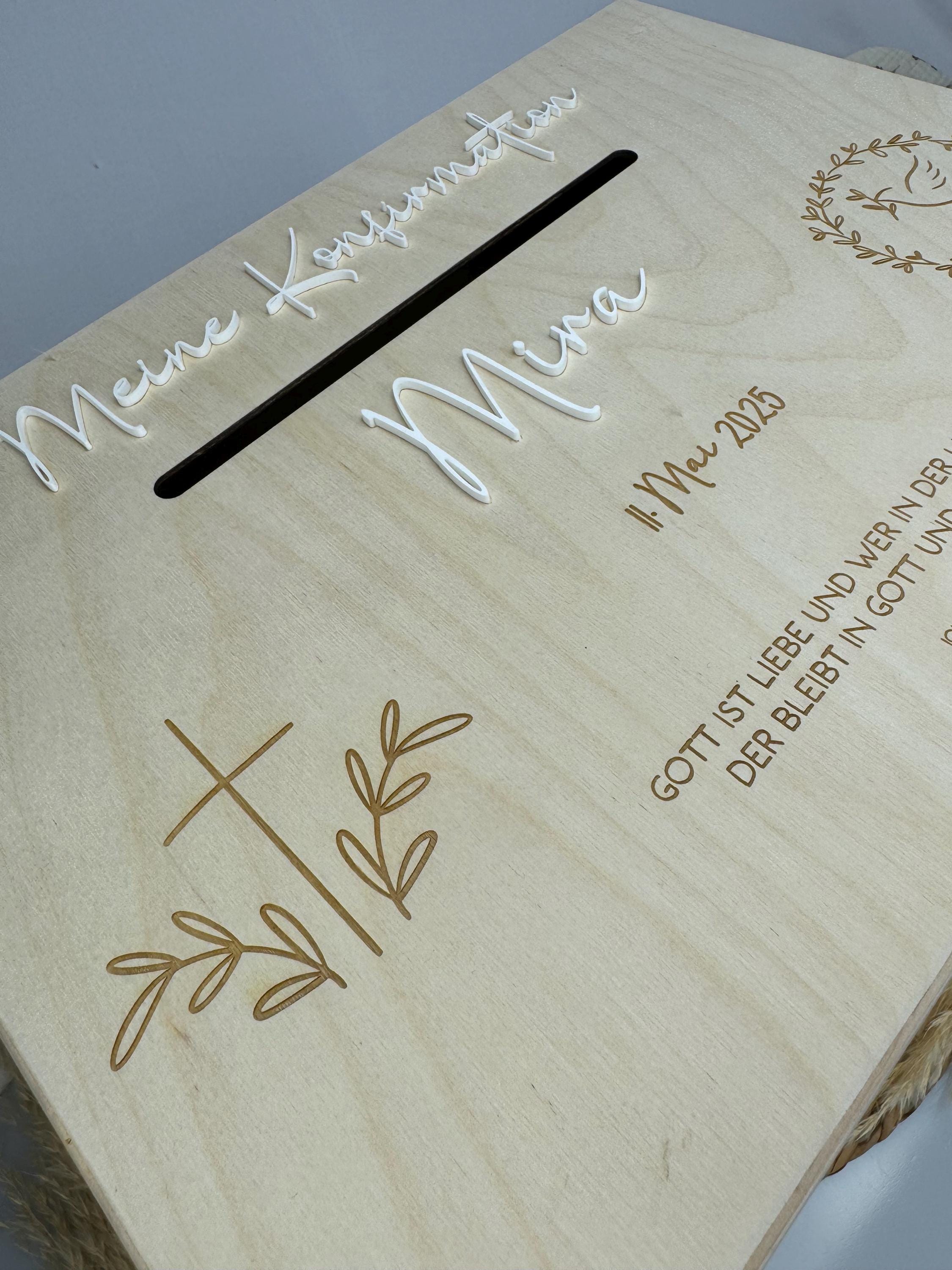 Geschenk personalisiert zur Konfirmation, Erinnerungsbox aus Holz, personalisierte Kiste mit Acryl, Holzkiste, Aufbewahrung, Geschenk Taufe