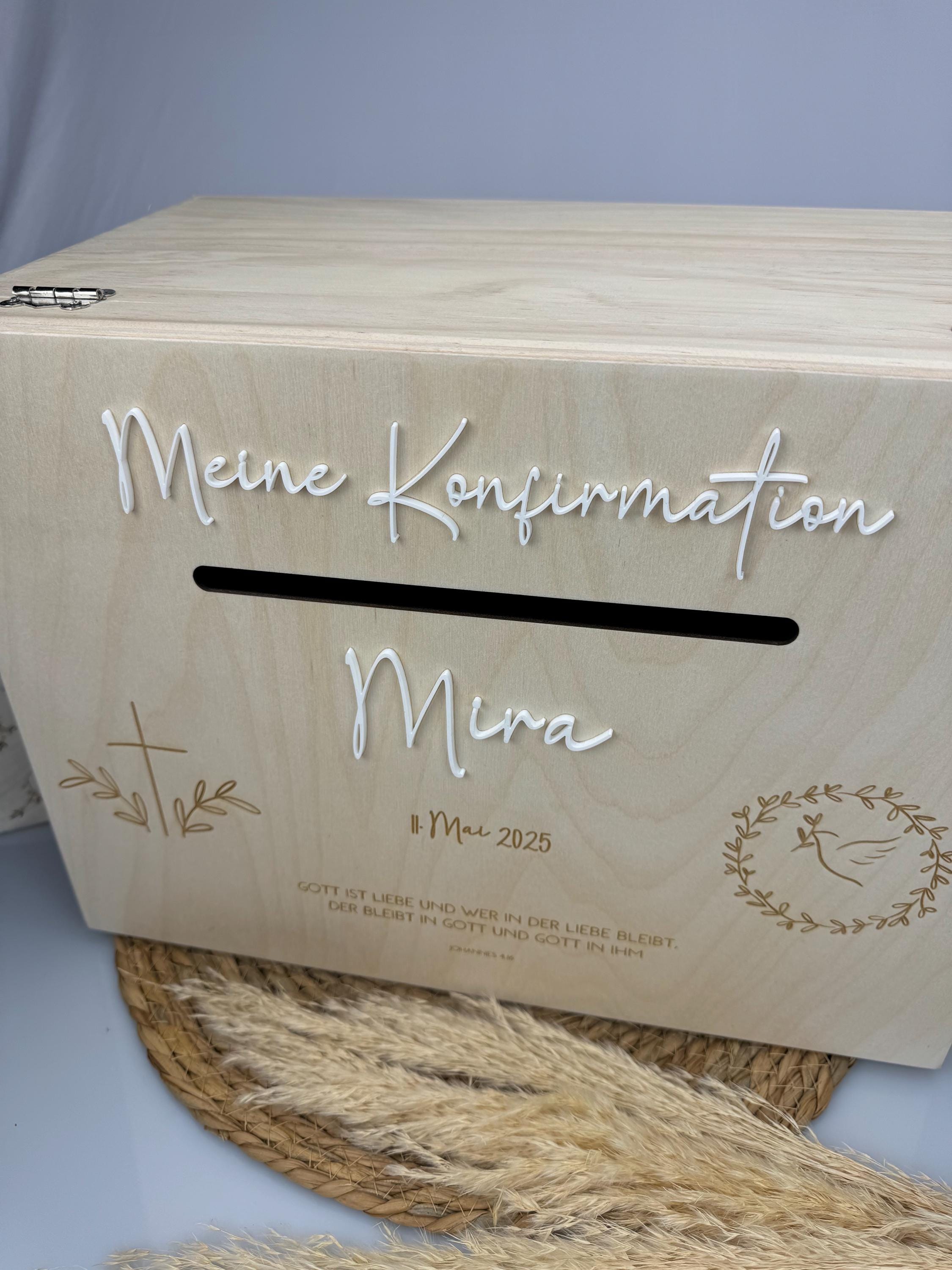 Geschenk personalisiert zur Konfirmation, Erinnerungsbox aus Holz, personalisierte Kiste mit Acryl, Holzkiste, Aufbewahrung, Geschenk Taufe