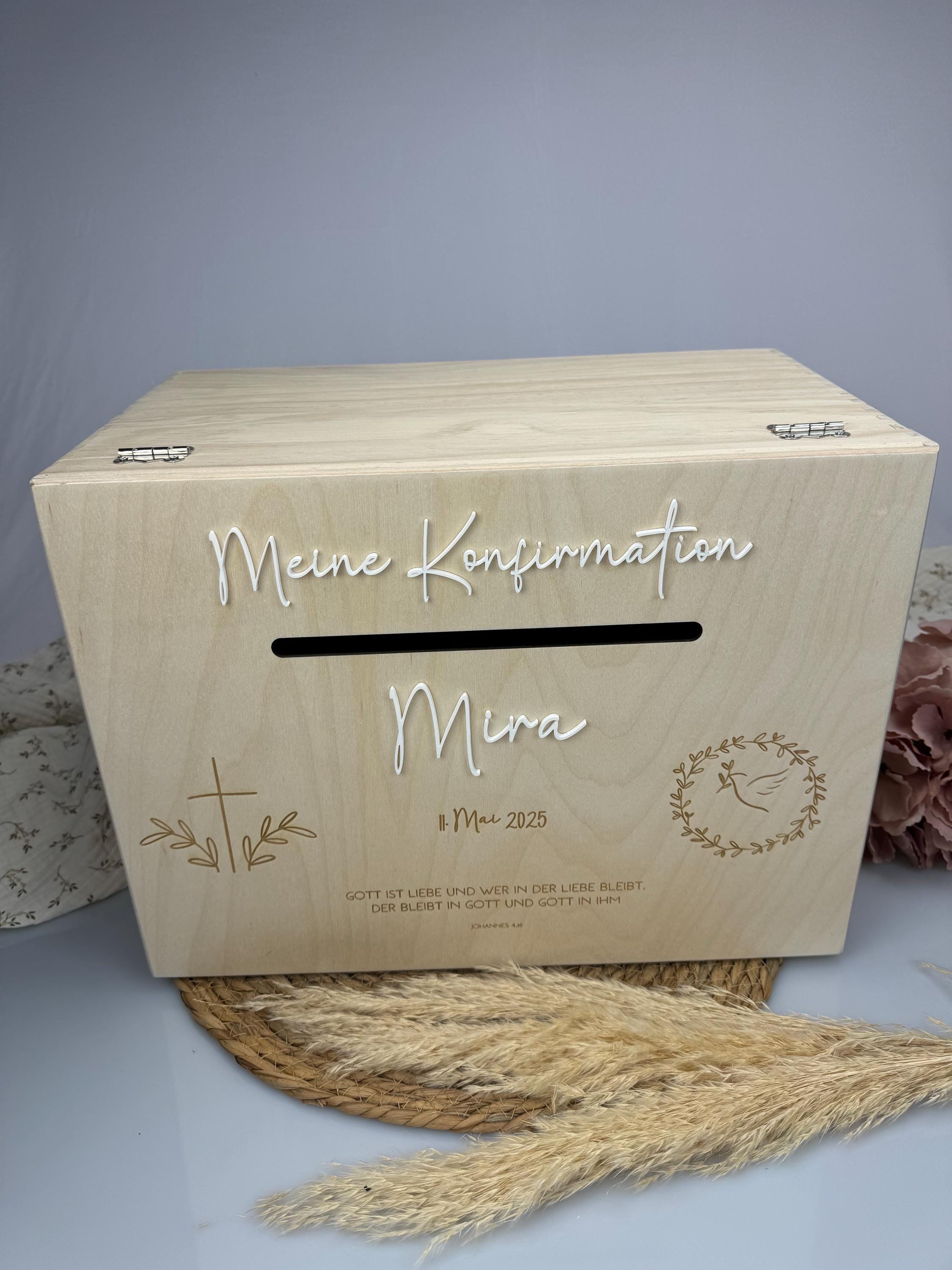Geschenk personalisiert zur Konfirmation, Erinnerungsbox aus Holz, personalisierte Kiste mit Acryl, Holzkiste, Aufbewahrung, Geschenk Taufe