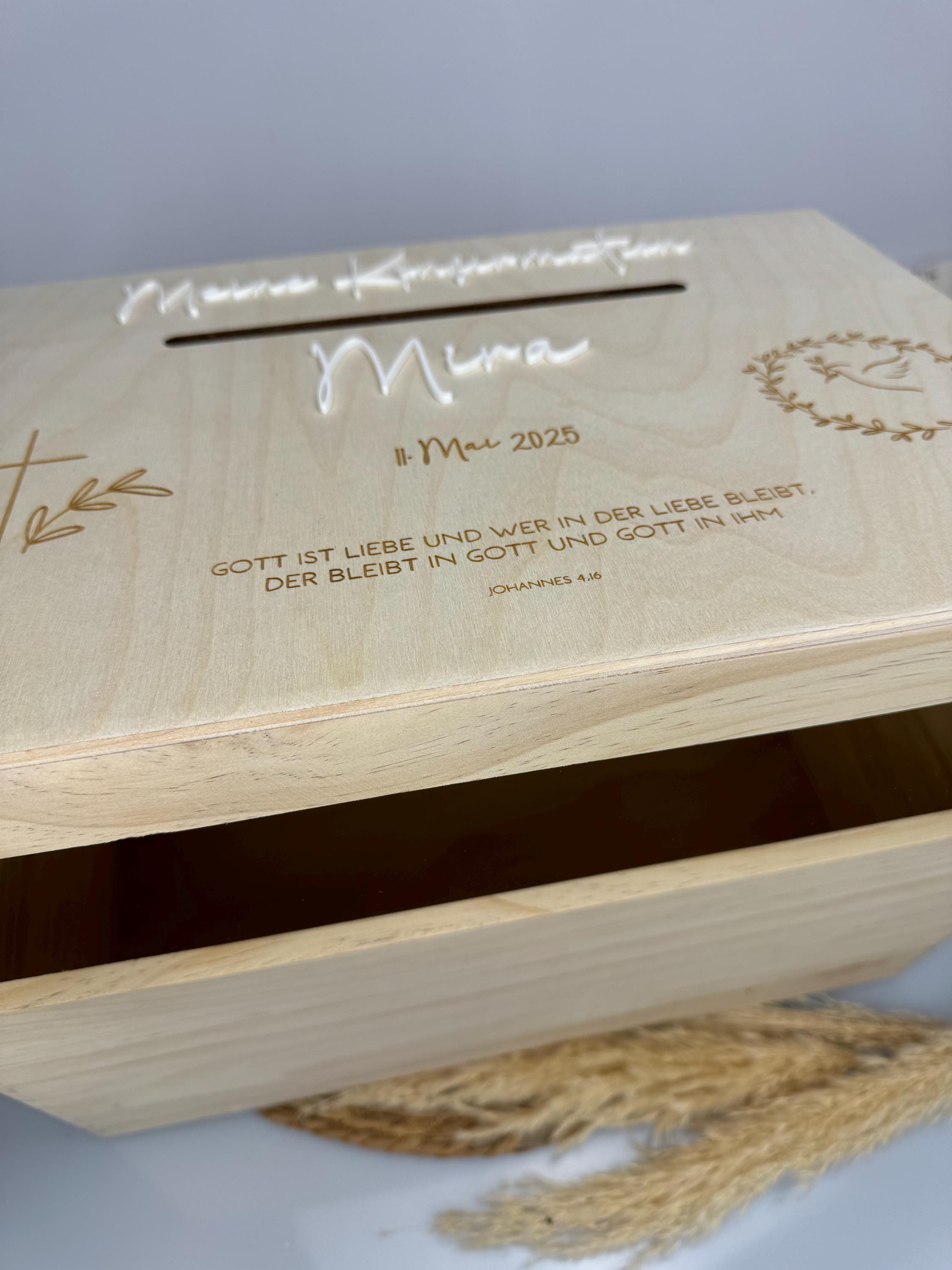 Geschenk personalisiert zur Konfirmation, Erinnerungsbox aus Holz, personalisierte Kiste mit Acryl, Holzkiste, Aufbewahrung, Geschenk Taufe