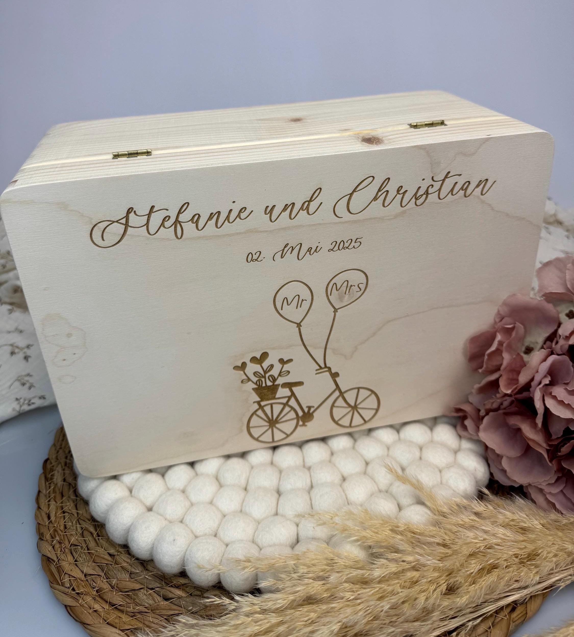 Hochzeitskiste personalisiert aus Holz mit Namen, Erinnerungsbox Hochzeit, Hochzeitspost Box, Hochzeitsgeschenk Brautpaar
