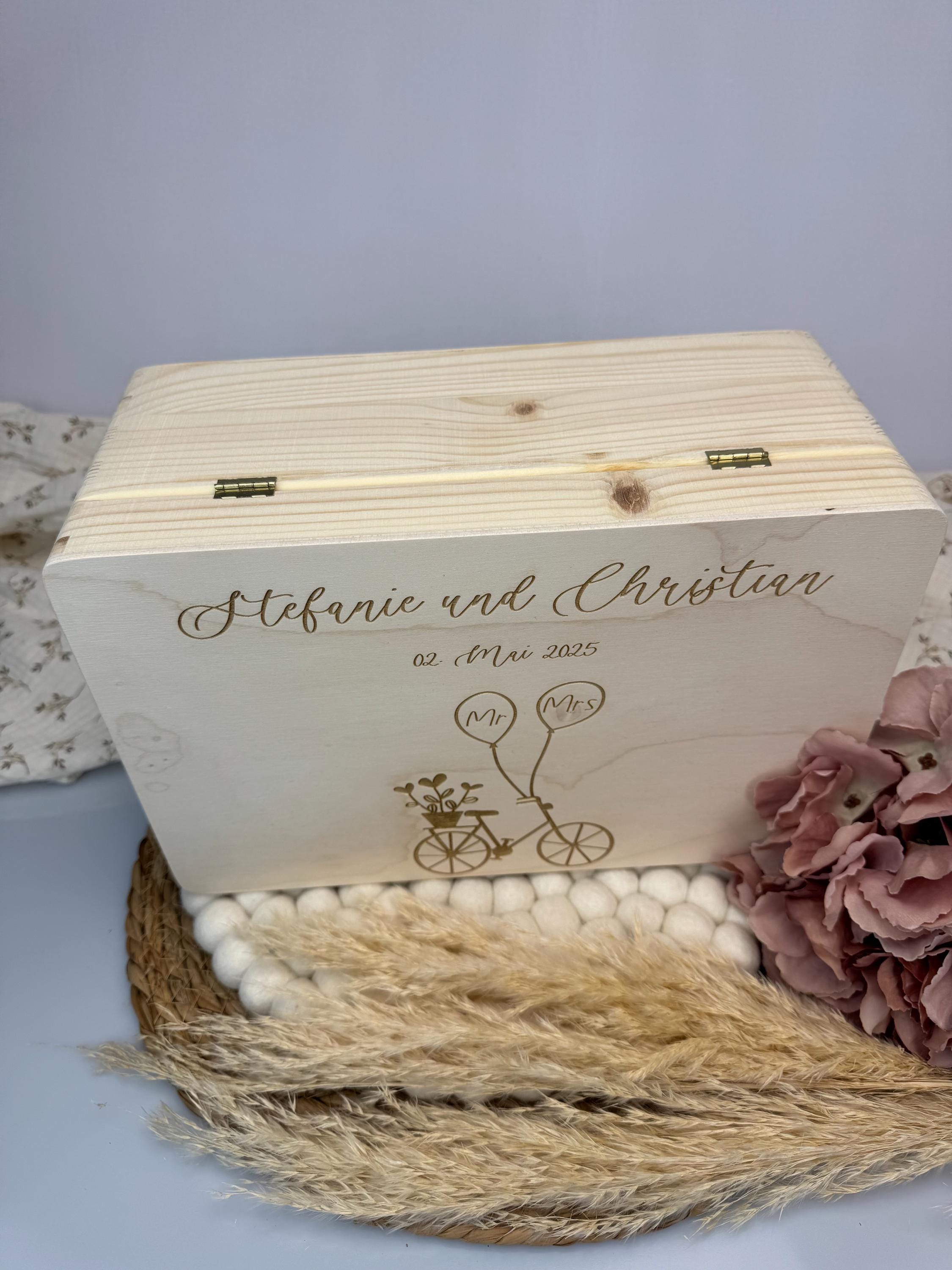 Hochzeitskiste personalisiert aus Holz mit Namen, Erinnerungsbox Hochzeit, Hochzeitspost Box, Hochzeitsgeschenk Brautpaar