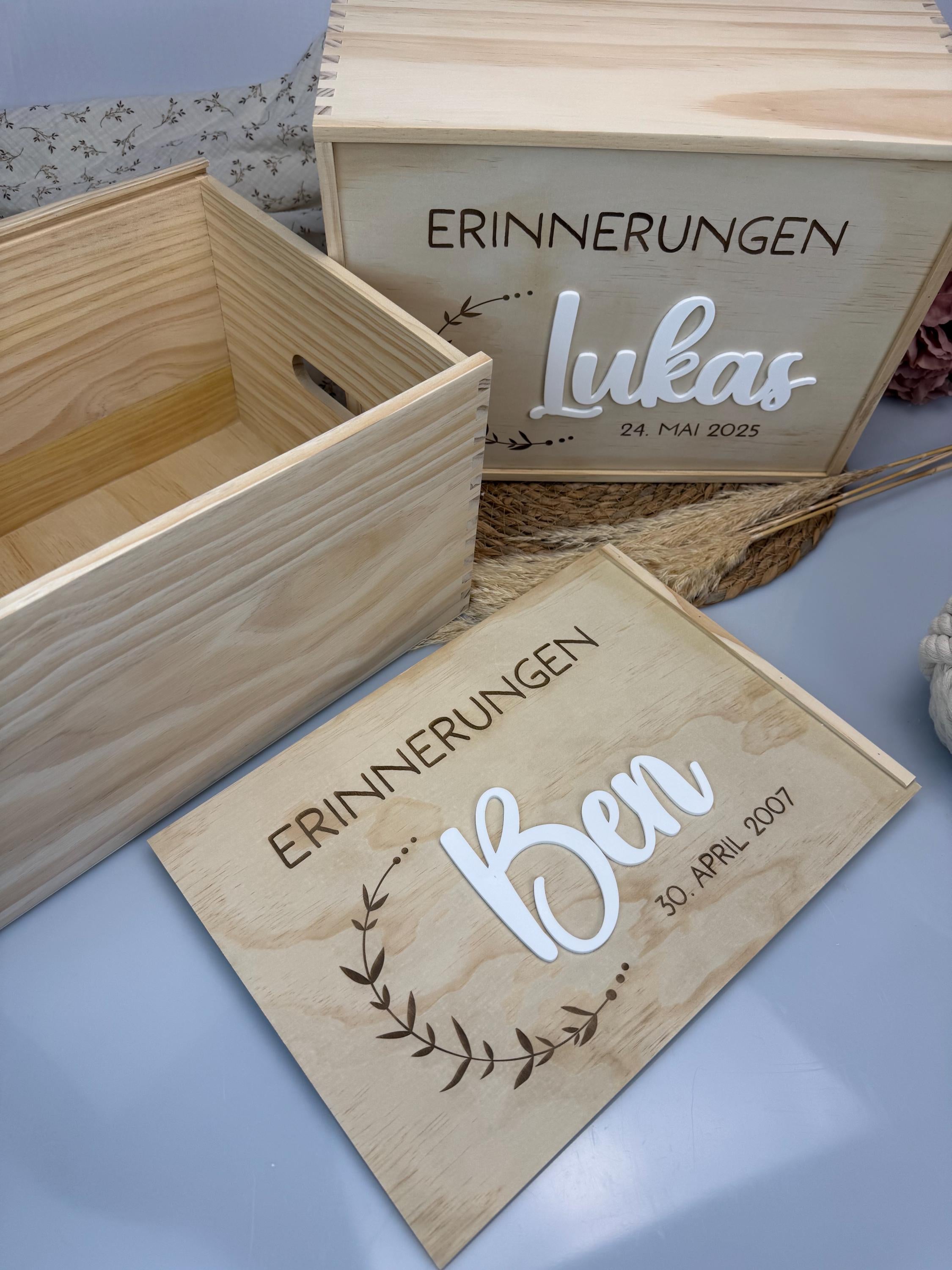Personalisierte Erinnerungskiste aus Holz mit Namen, Baby Erinnerungskiste Gravur, Geschenk Geburt Taufe Baby, Erinnerungsbox Kind