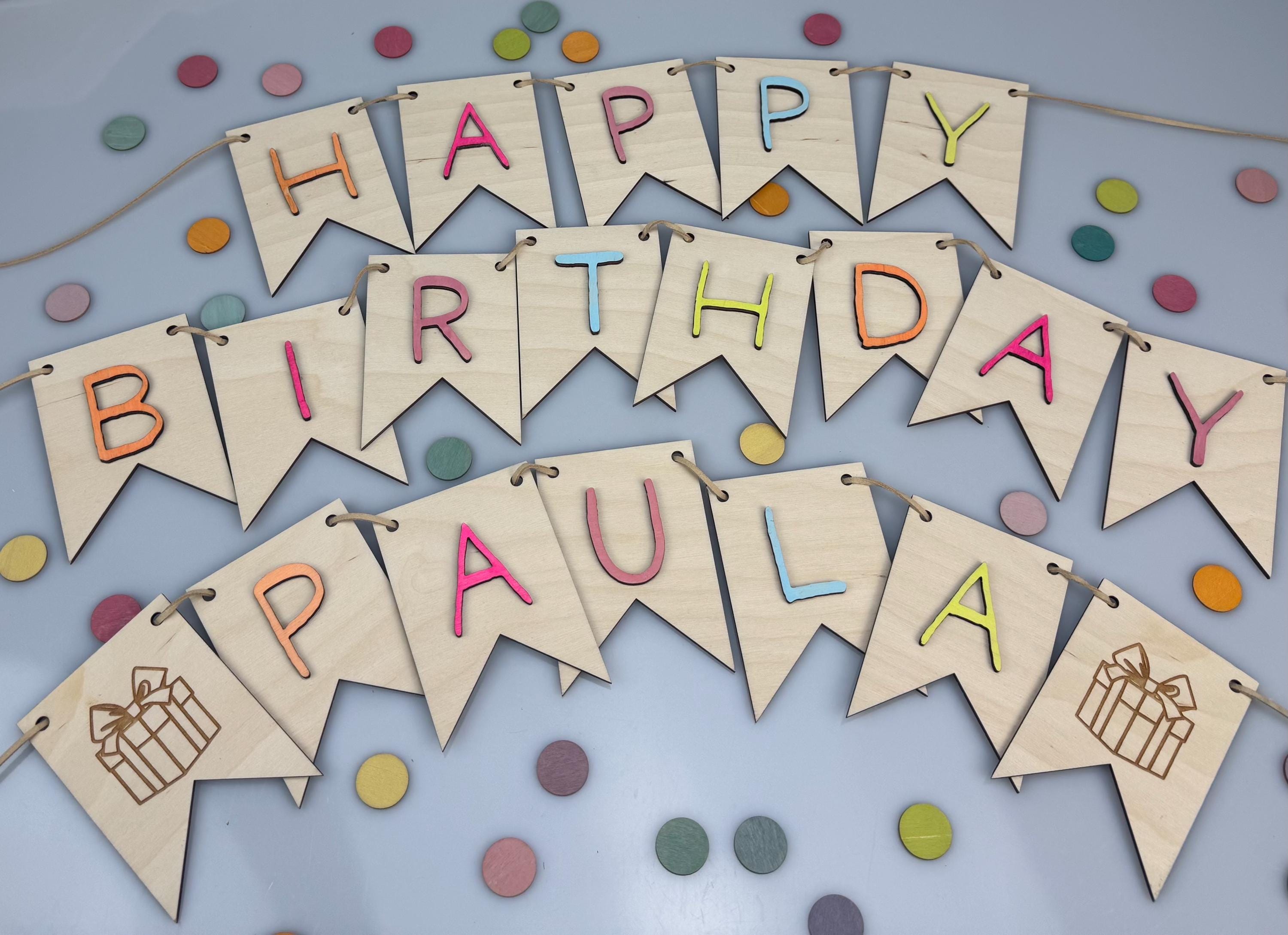 Geburtstag Kind Geburtstags Girlande Wimpelkette personalisiert Happy Birthday Namensgirlande aus Holz Kindergeburtstag Deko