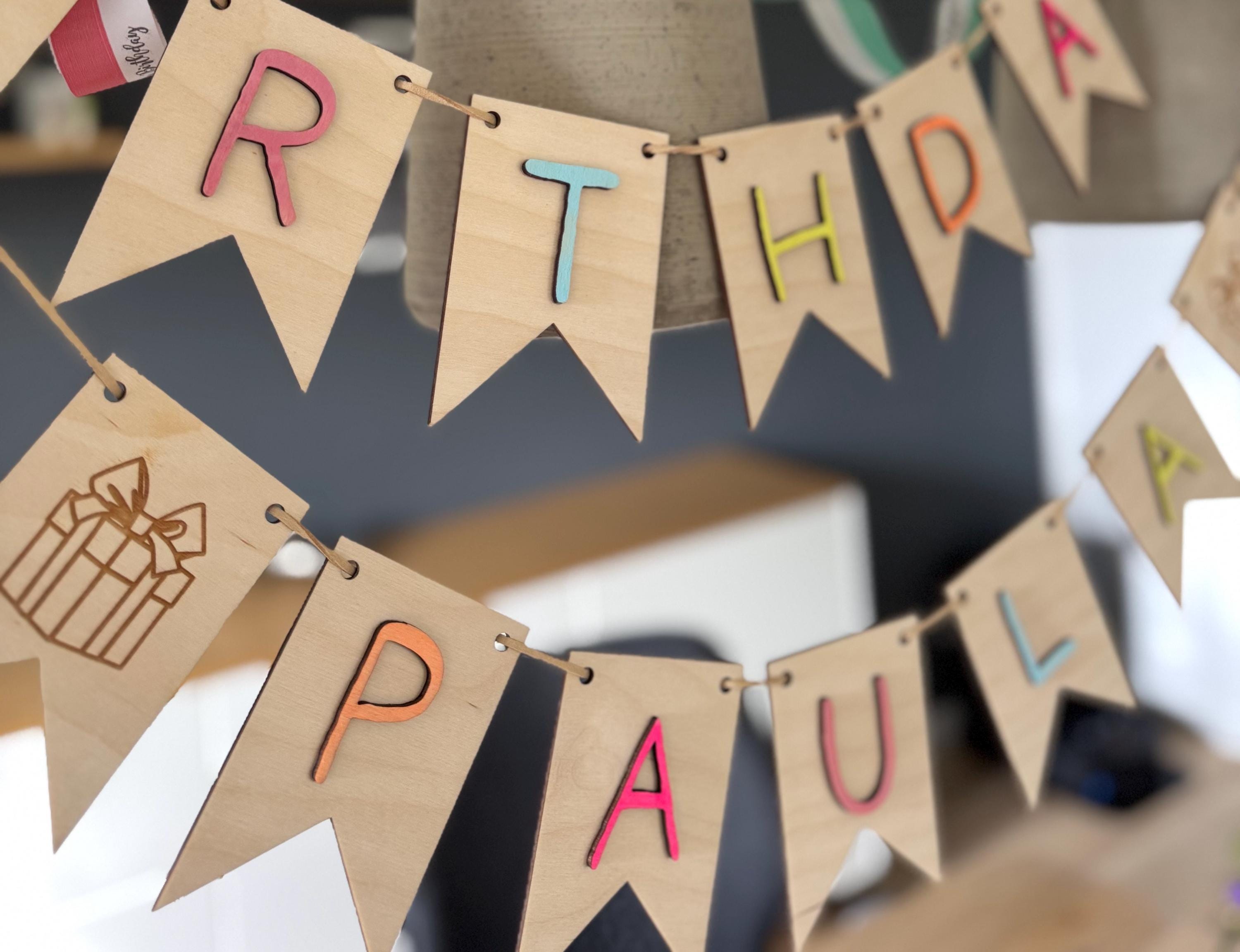 Geburtstag Kind Geburtstags Girlande Wimpelkette personalisiert Happy Birthday Namensgirlande aus Holz Kindergeburtstag Deko