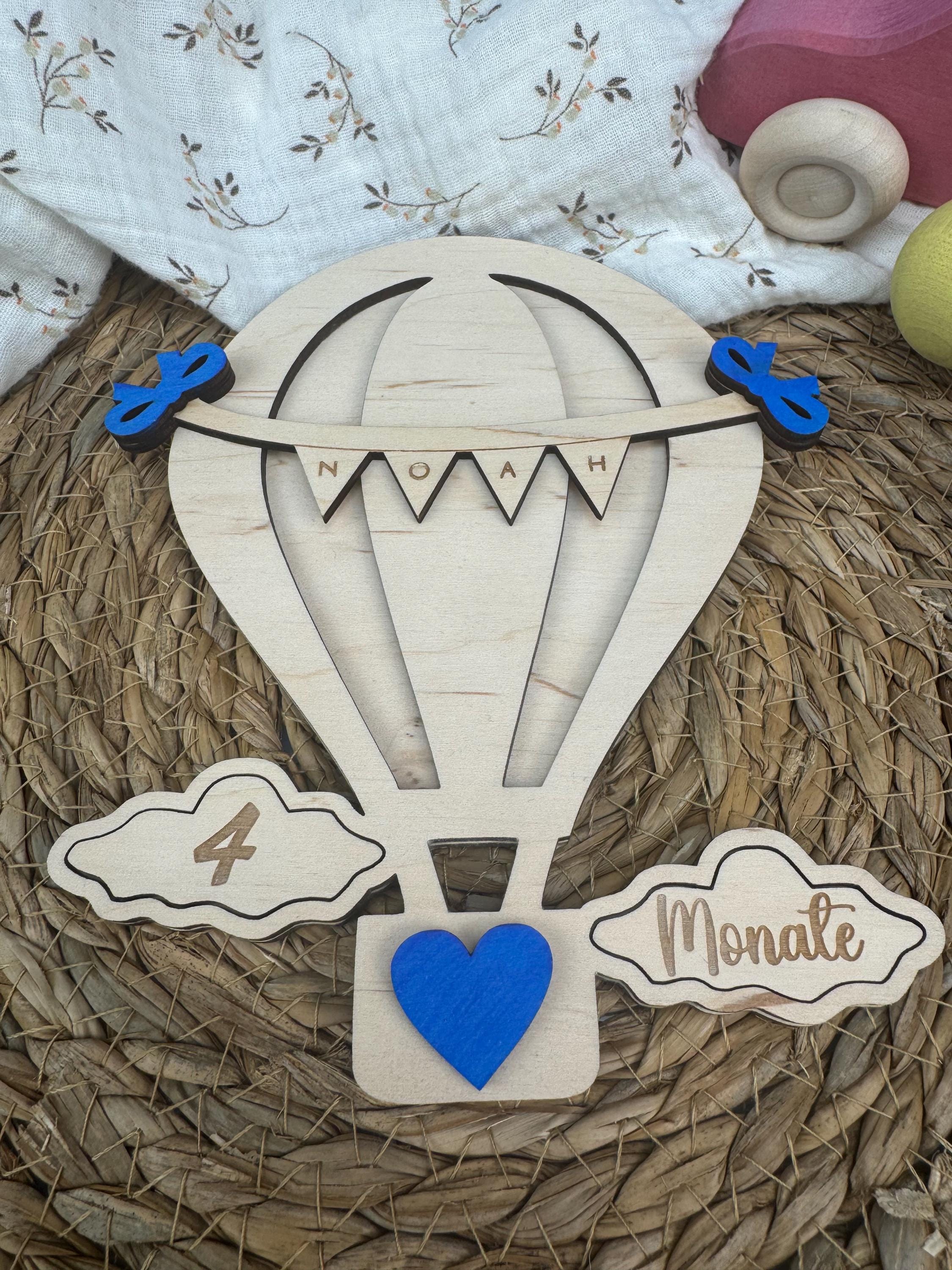 Personalisierte Baby Meilensteinkarten aus Holz, Heißluftballon Meilensteine Baby, Milestone Karten Geburt, Geschenk Babyparty