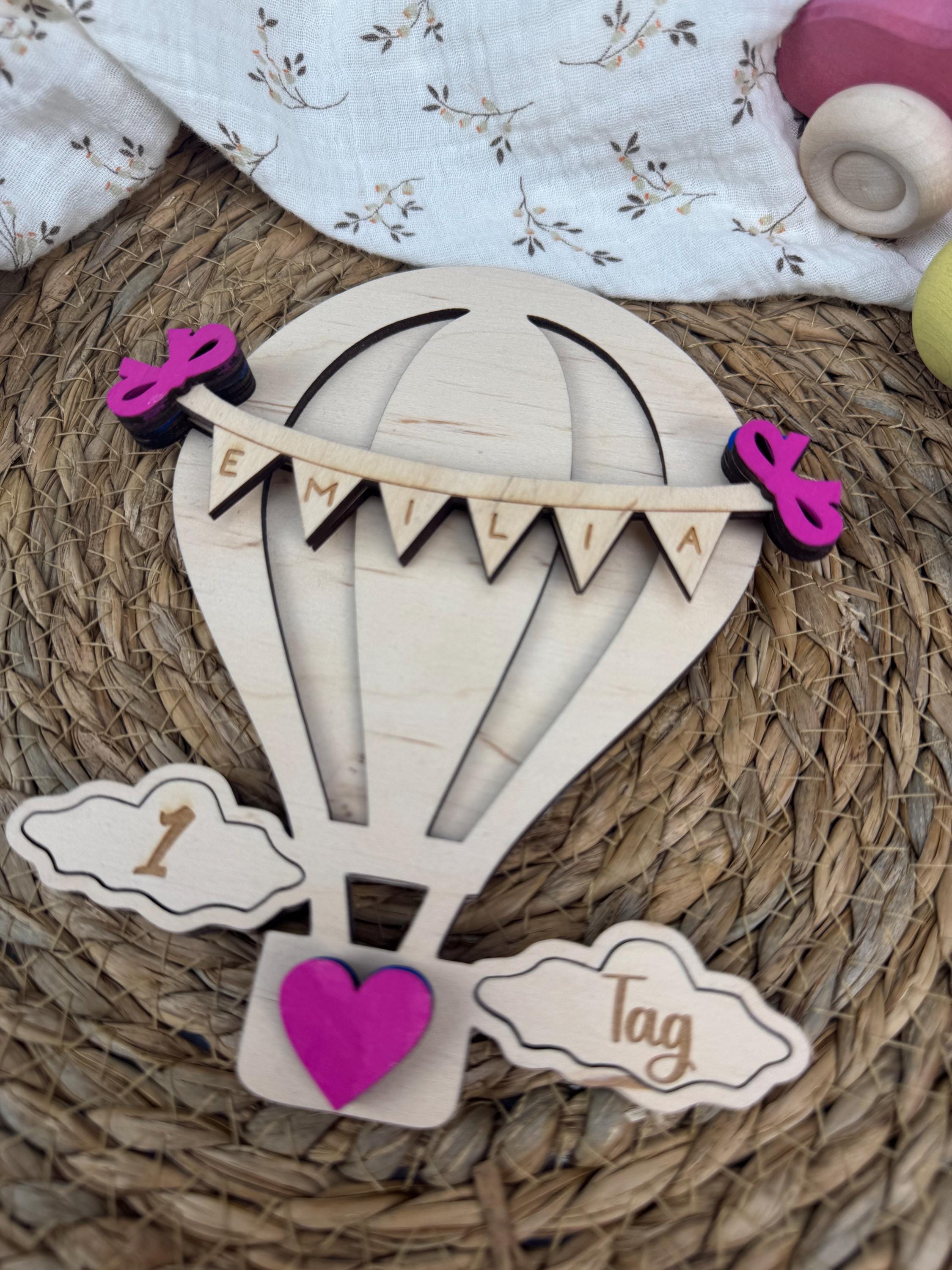 Personalisierte Baby Meilensteinkarten aus Holz, Heißluftballon Meilensteine Baby, Milestone Karten Geburt, Geschenk Babyparty