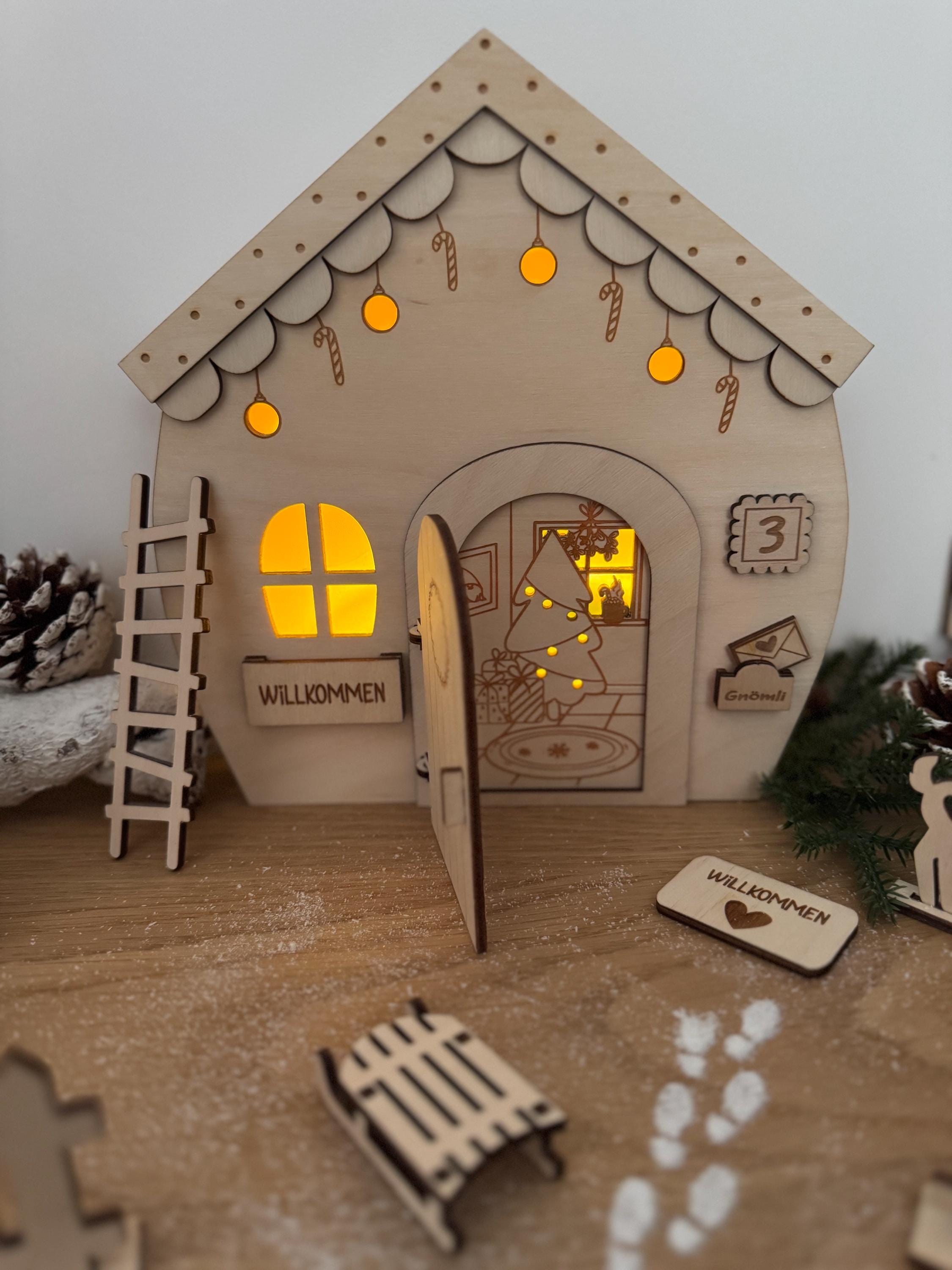 Wichteltür Wichtel Wichtelhaus personalisiert Weihnachtsdeko Adventszeit Wichtelkomplettset mit Licht Weihnachtszeit Gnome House
