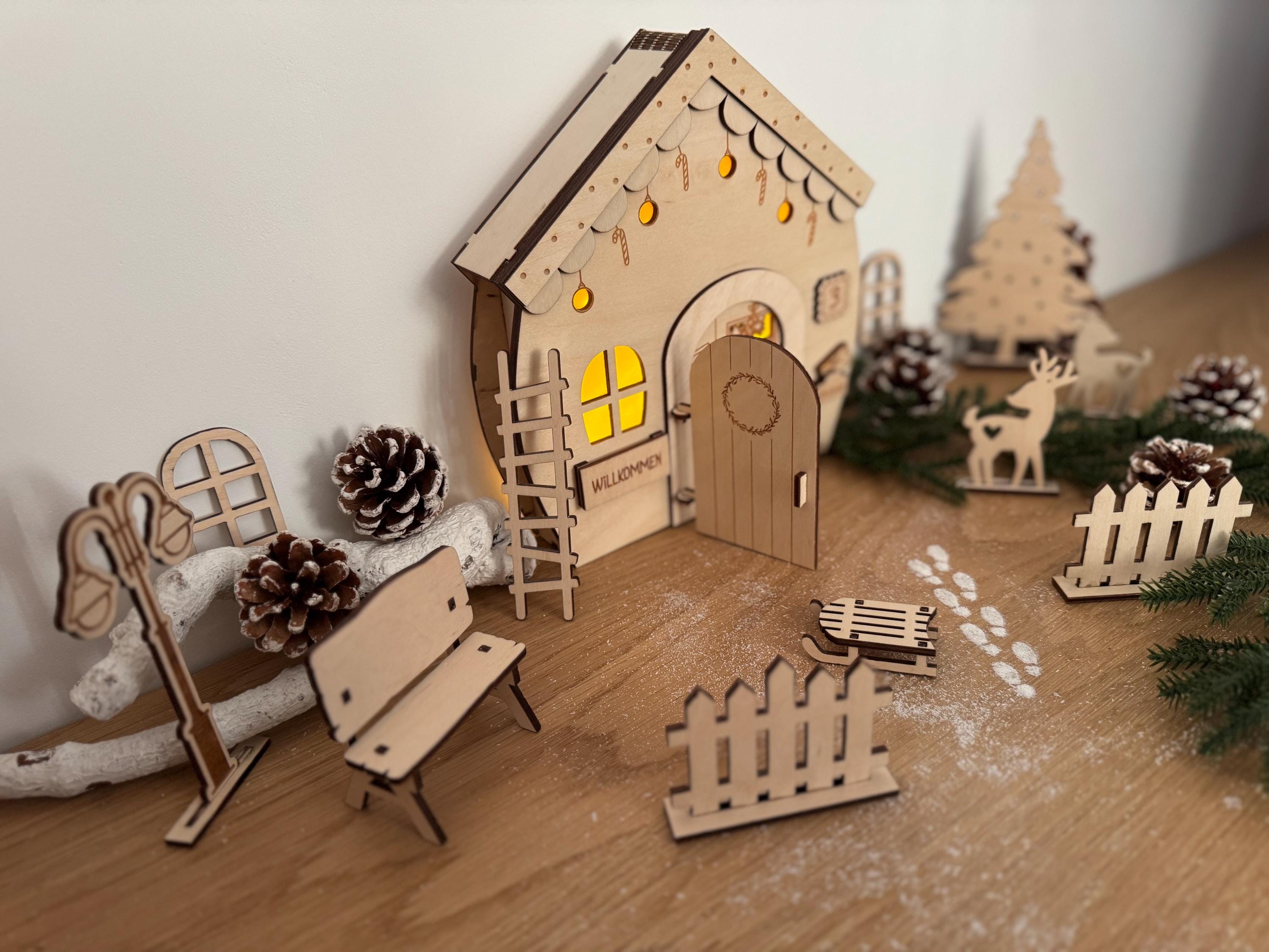 Wichteltür Wichtel Wichtelhaus personalisiert Weihnachtsdeko Adventszeit Wichtelkomplettset mit Licht Weihnachtszeit Gnome House