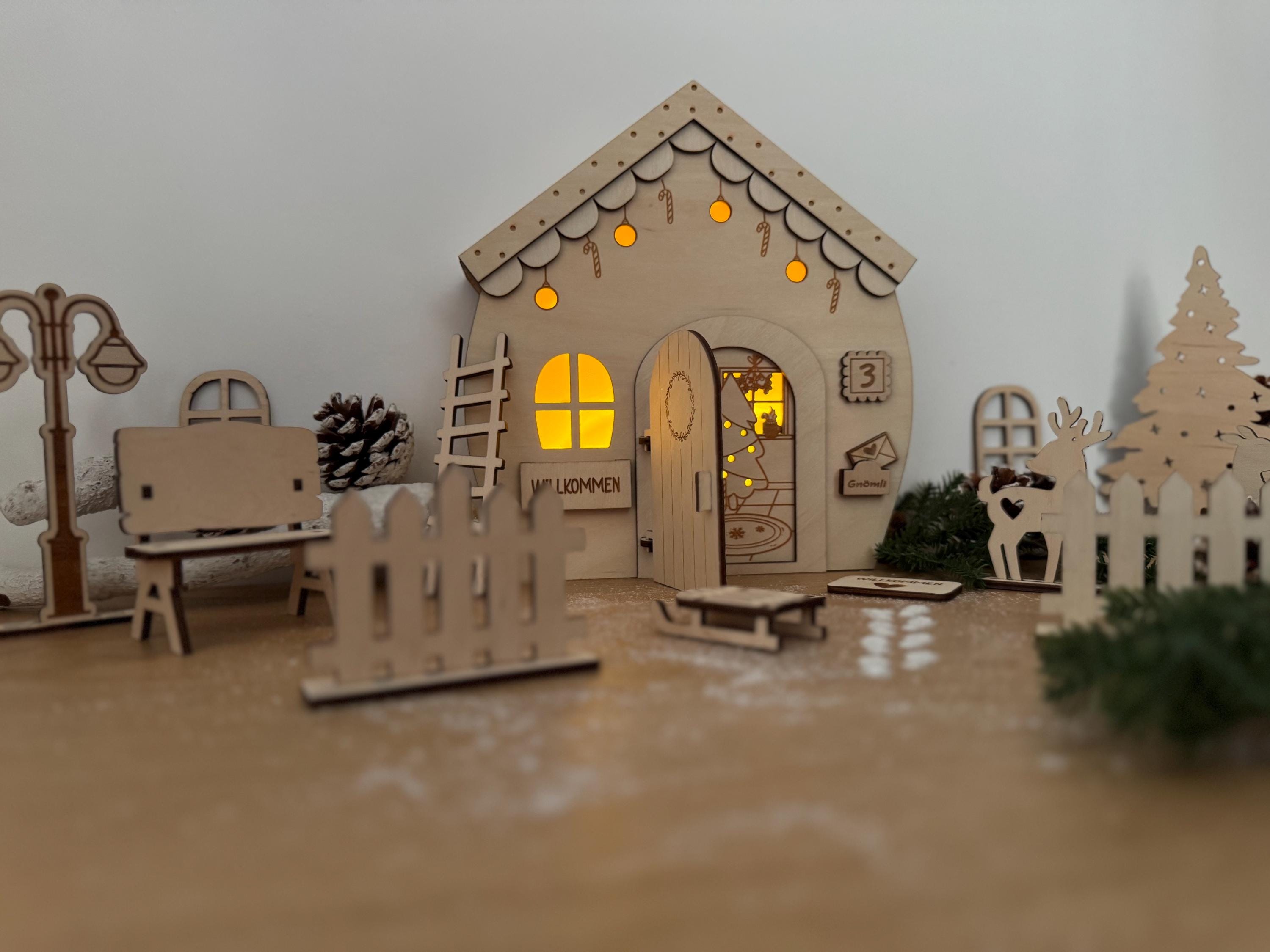Wichteltür Wichtel Wichtelhaus personalisiert Weihnachtsdeko Adventszeit Wichtelkomplettset mit Licht Weihnachtszeit Gnome House