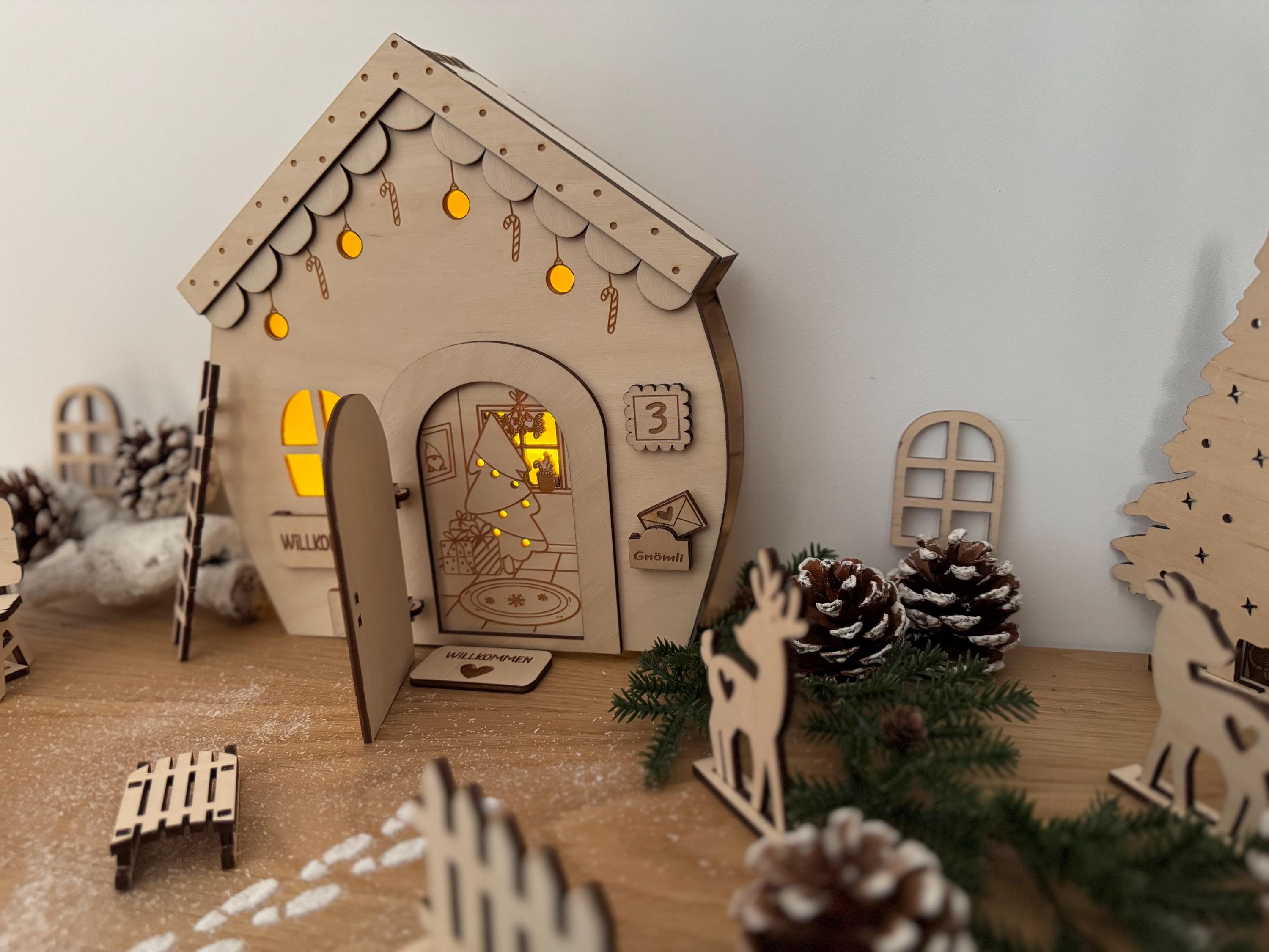 Wichteltür Wichtel Wichtelhaus personalisiert Weihnachtsdeko Adventszeit Wichtelkomplettset mit Licht Weihnachtszeit Gnome House
