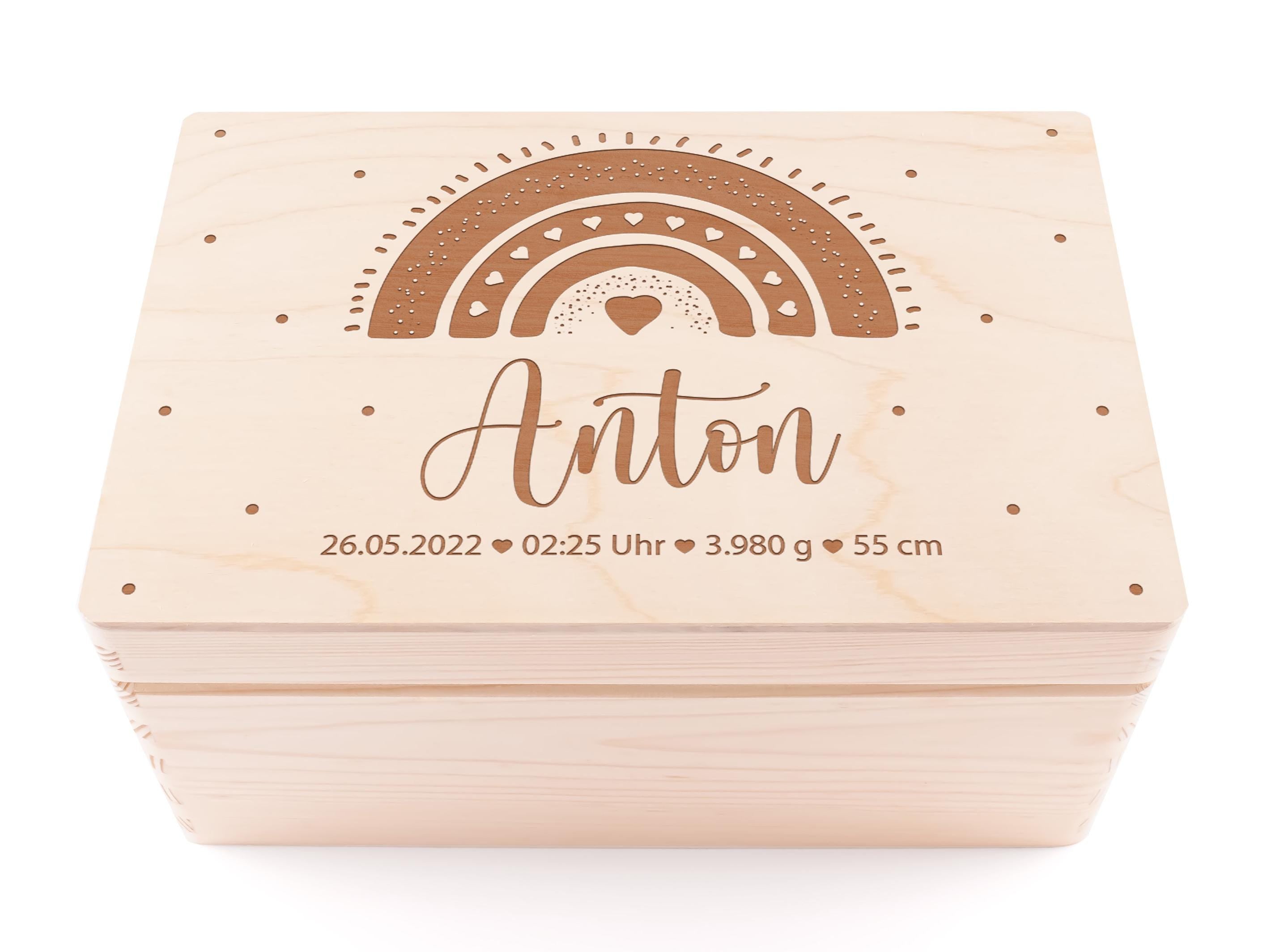 Personalisierte Erinnerungskiste Regenbogen - Erinnerungsbox Baby - Holzkiste Baby - Geschenk zur Geburt - Geschenk zur Taufe